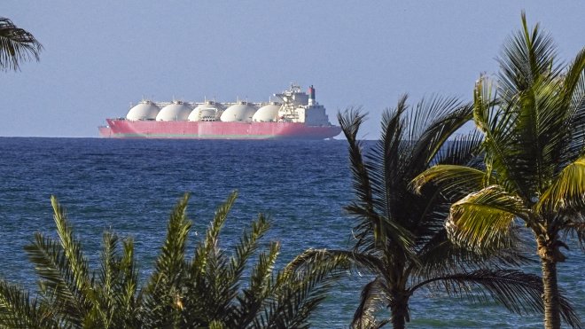 OMAN - APRIL 08: A view of the vessels passing through Strait of Hormuz following the two-week temporary ceasefire reached between the United States and Iran on the condition that the strait be reopened, seen in Oman on April 08, 2026. (Photo by Shady Alassar/Anadolu via Getty Images)