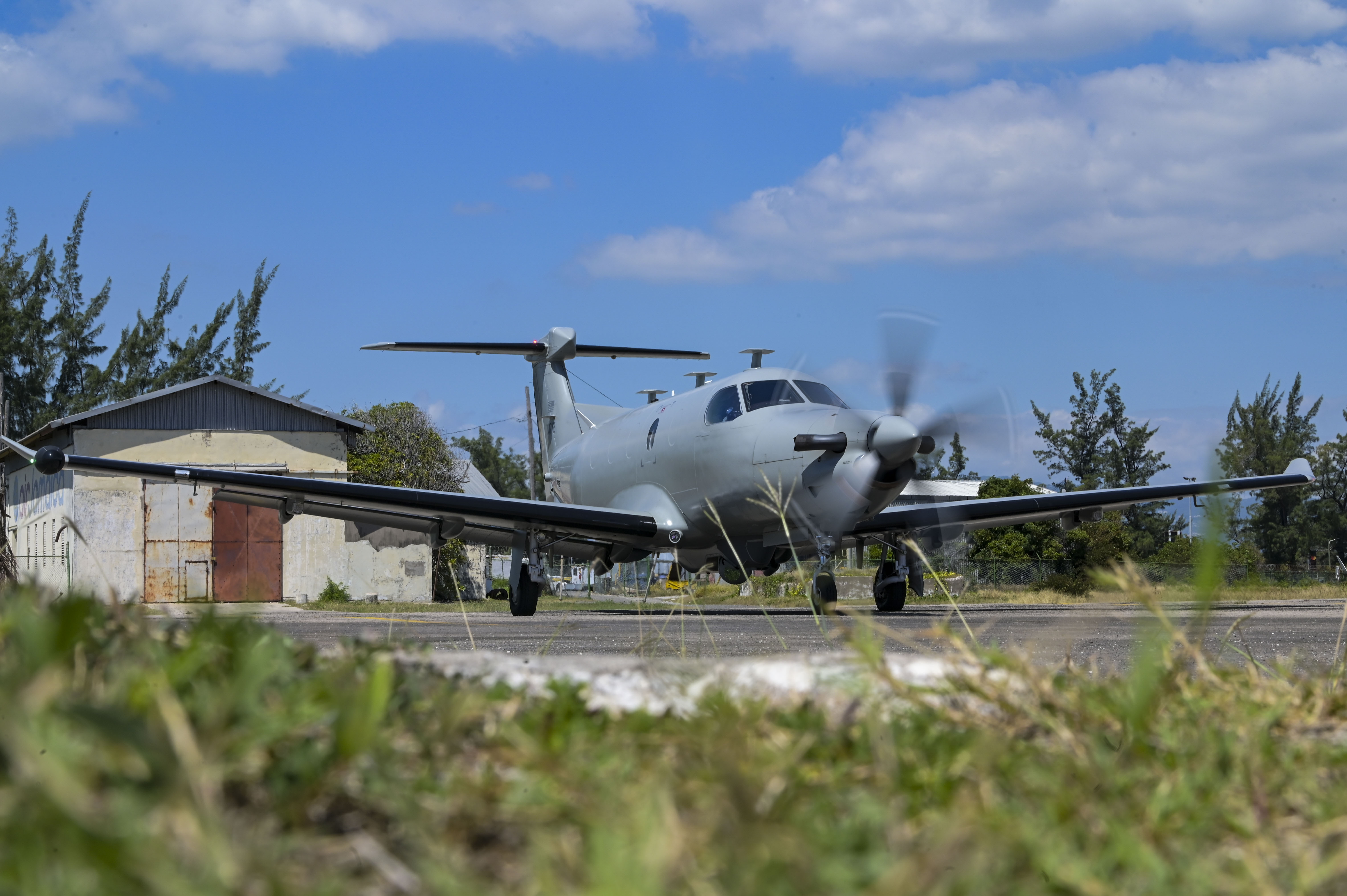 A U.S. Air Force U-28A Draco assigned to the 34th Special Operations Squadron prepares to take-off during exercise Tropical Dagger at Kingston, Jamaica, Feb. 22, 2024. The exercise was designed to bolster interoperability and demonstrate mutual defense of the region. (U. S. Air Force photo by Senior Airman Ty Pilgrim)