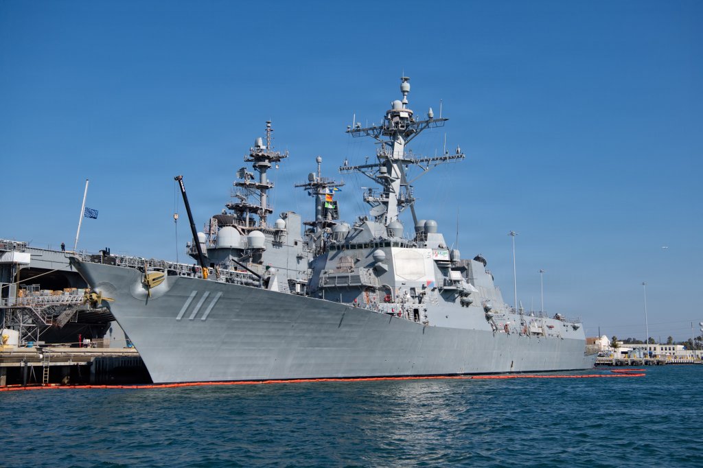 SAN DIEGO, Ca. (Nov. 5, 2025) - The Arleigh Burke-class guided-missile destroyer USS Spruance (DDG 111) is moored at Naval Base San Diego Nov. 5, 2025. (U.S. Navy photo by Mass Communication Specialist 1st Class Claire M. Alfaro)