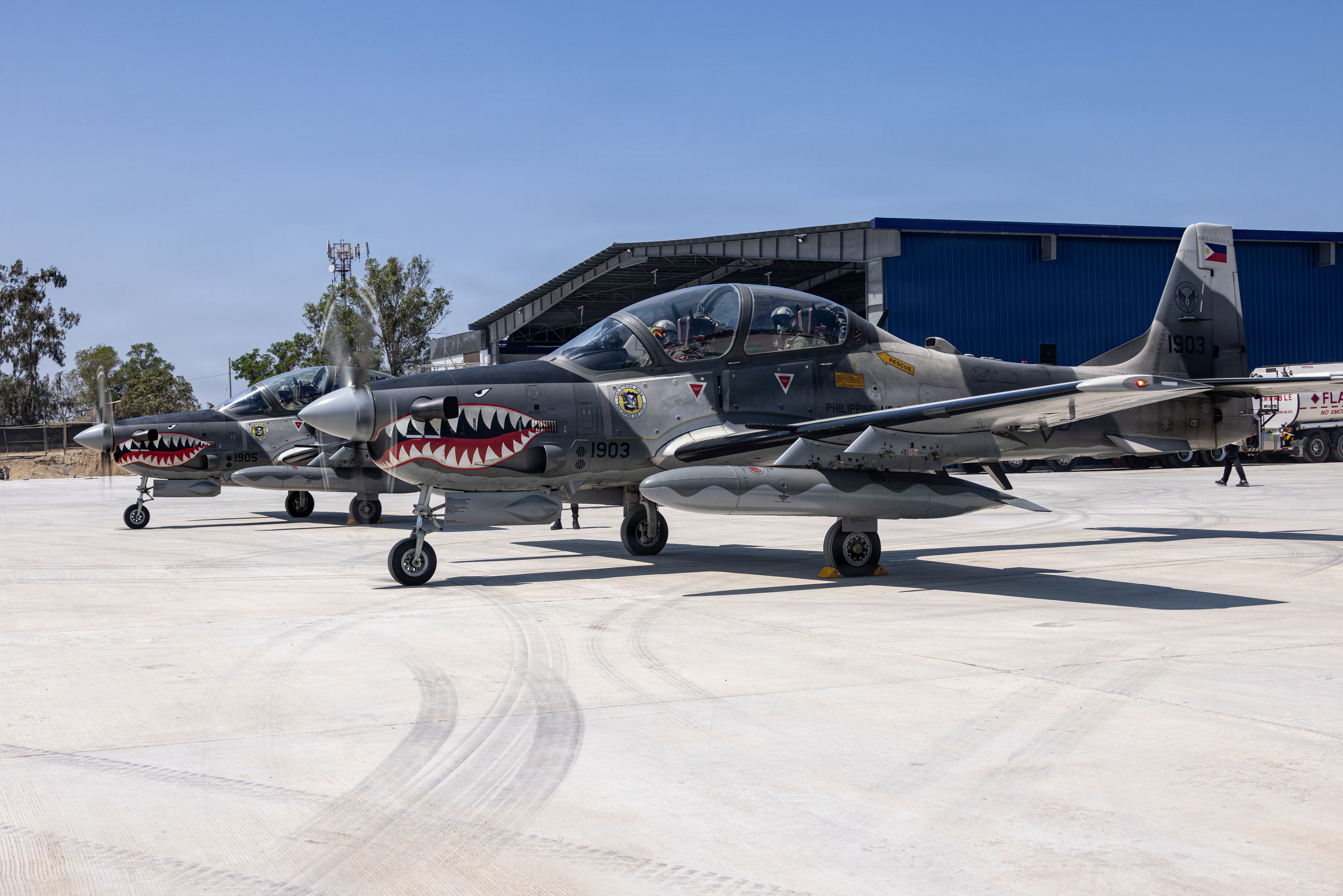 Philippine Air Force Pilots with the 15th Strike Wing, conduct pre-flight checks on an A-29B Super Tucano during Exercise Balikatan 2026 at Laoag International Airport, Laoag City, Philippines, April 28, 2026. Balikatan is a longstanding annual exercise between the Armed Forces of the Philippines and U.S. military that represents the strength of our alliance, improves our capable combined force, and demonstrates our commitment to regional peace and prosperity. (U.S. Army photo by Sgt. Duke Edwards)