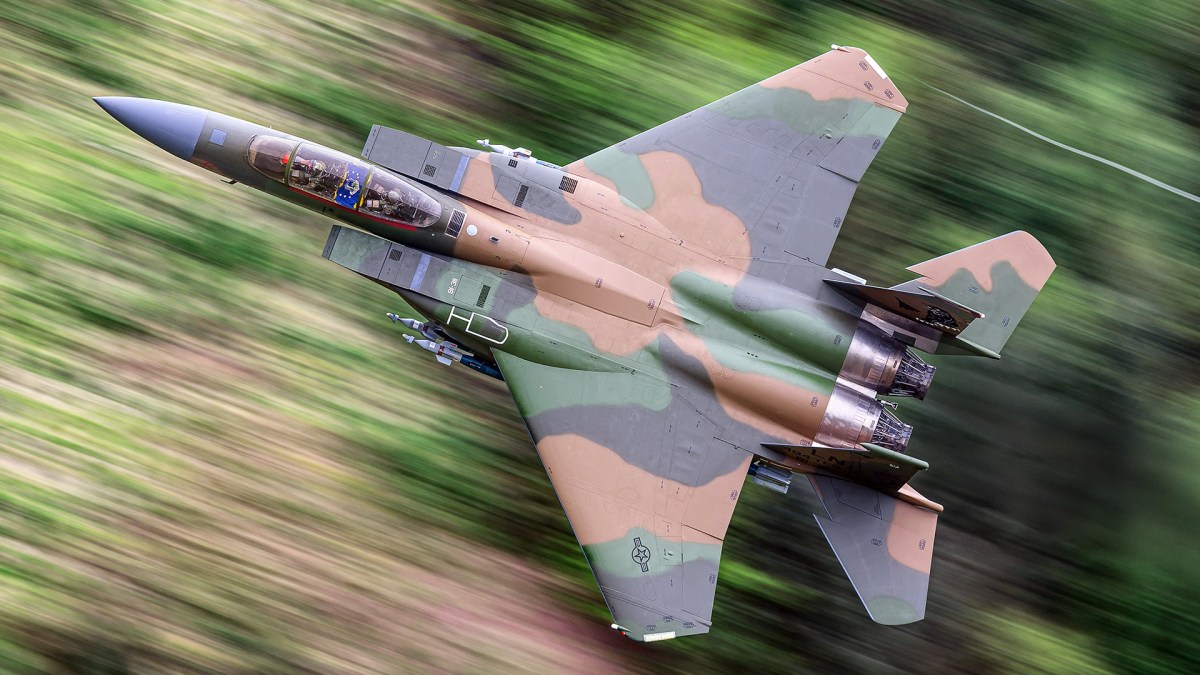 Camouflaged F-15E Painted To Mark F-111’s Libya Raid Blasts Through Mach Loop On First Flight