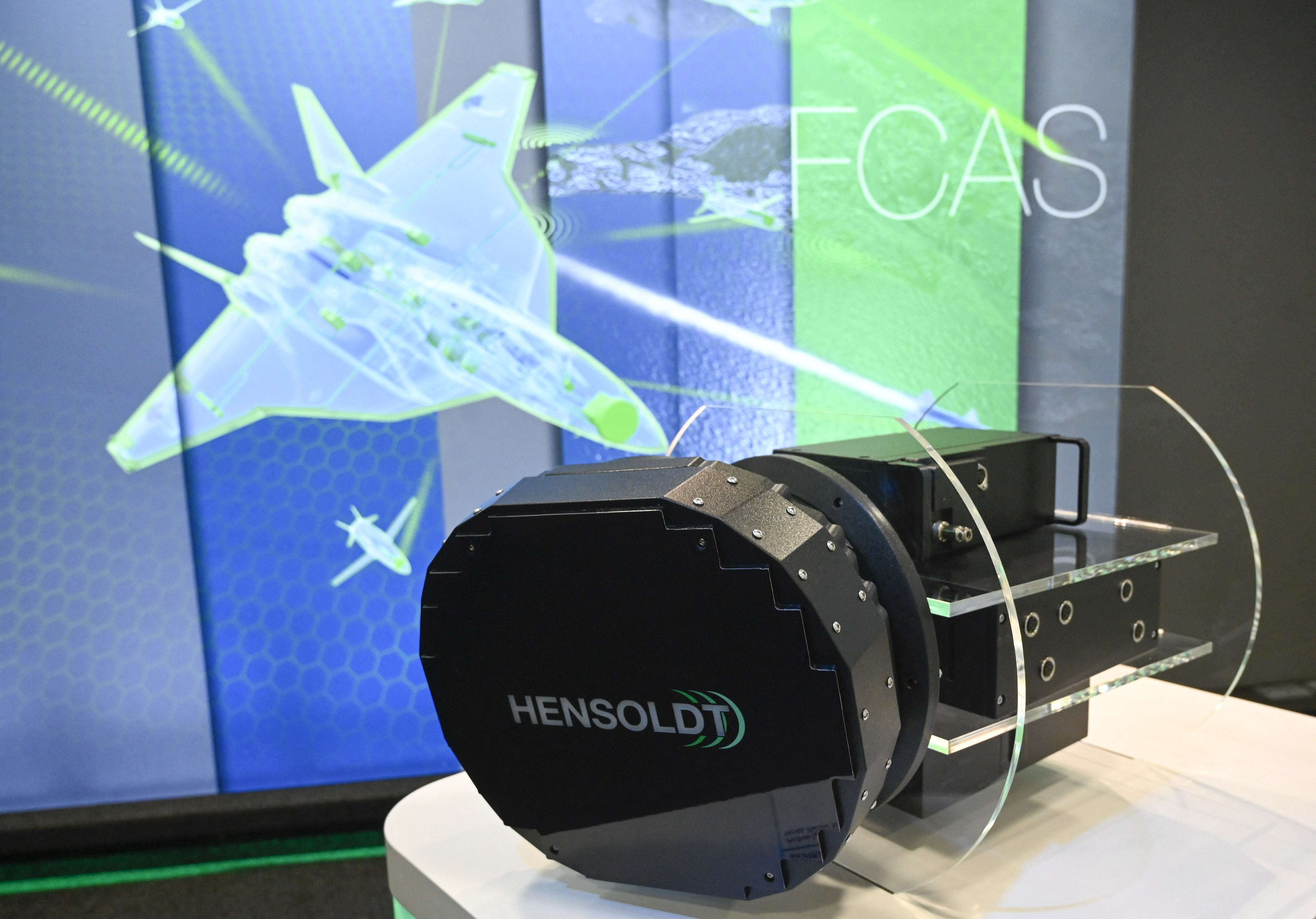 A Eurofighter Common Radar System is seen in a showroom of German defence technology company Hensoldt, in Ulm, southern Germany, on January 16, 2023. (Photo by THOMAS KIENZLE / AFP) (Photo by THOMAS KIENZLE/AFP via Getty Images)