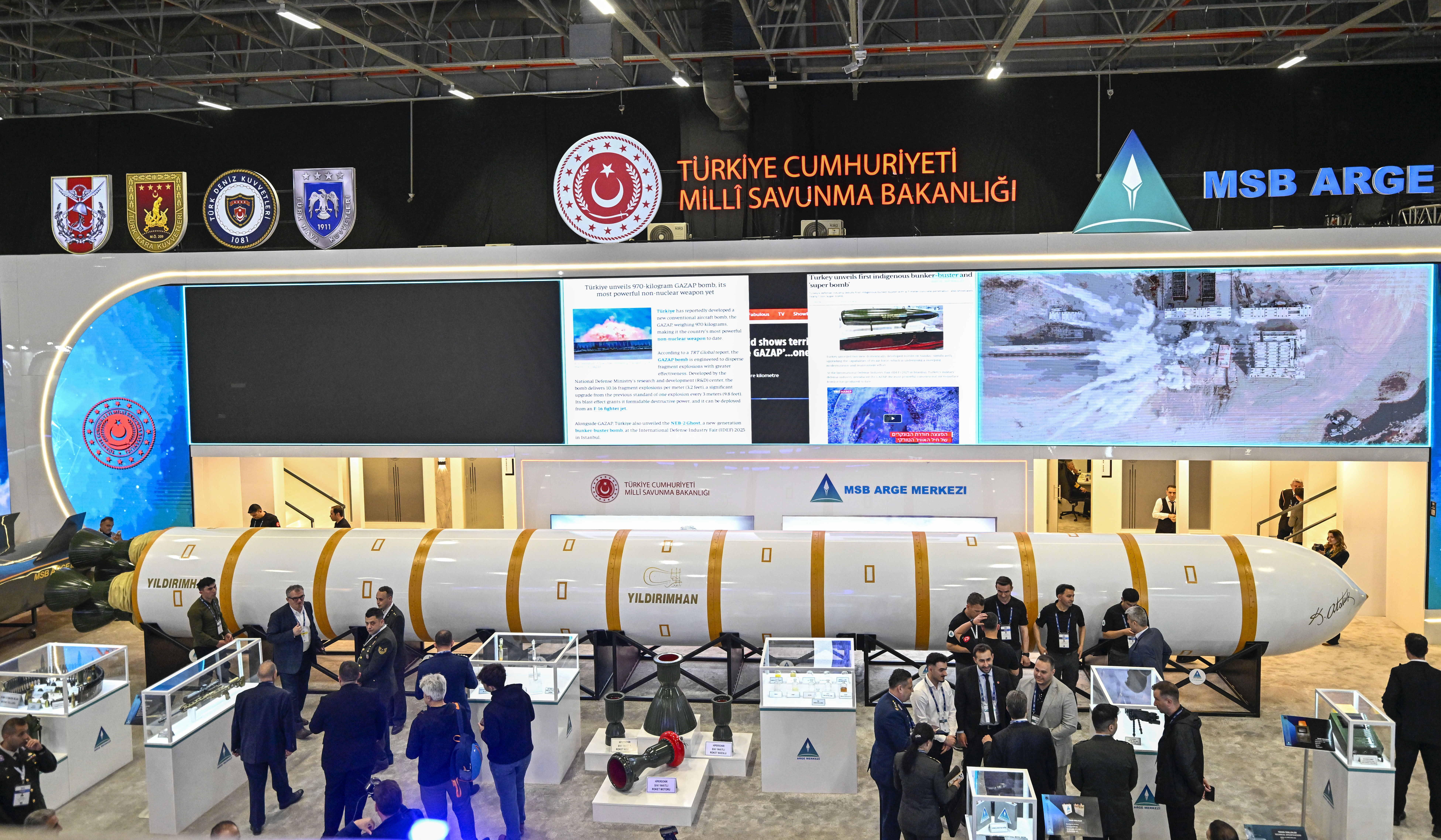 ISTANBUL, TURKIYE - MAY 05: Intercontinental ballistic missile Yildirimhan is showcased as the centerpiece of the Turkish National Ministry stand during the SAHA 2026 International Defense, Aerospace, and Space Industry Fair in Istanbul on May 5, 2026. (Photo by Muhammed Enes Yildirim/Anadolu via Getty Images)