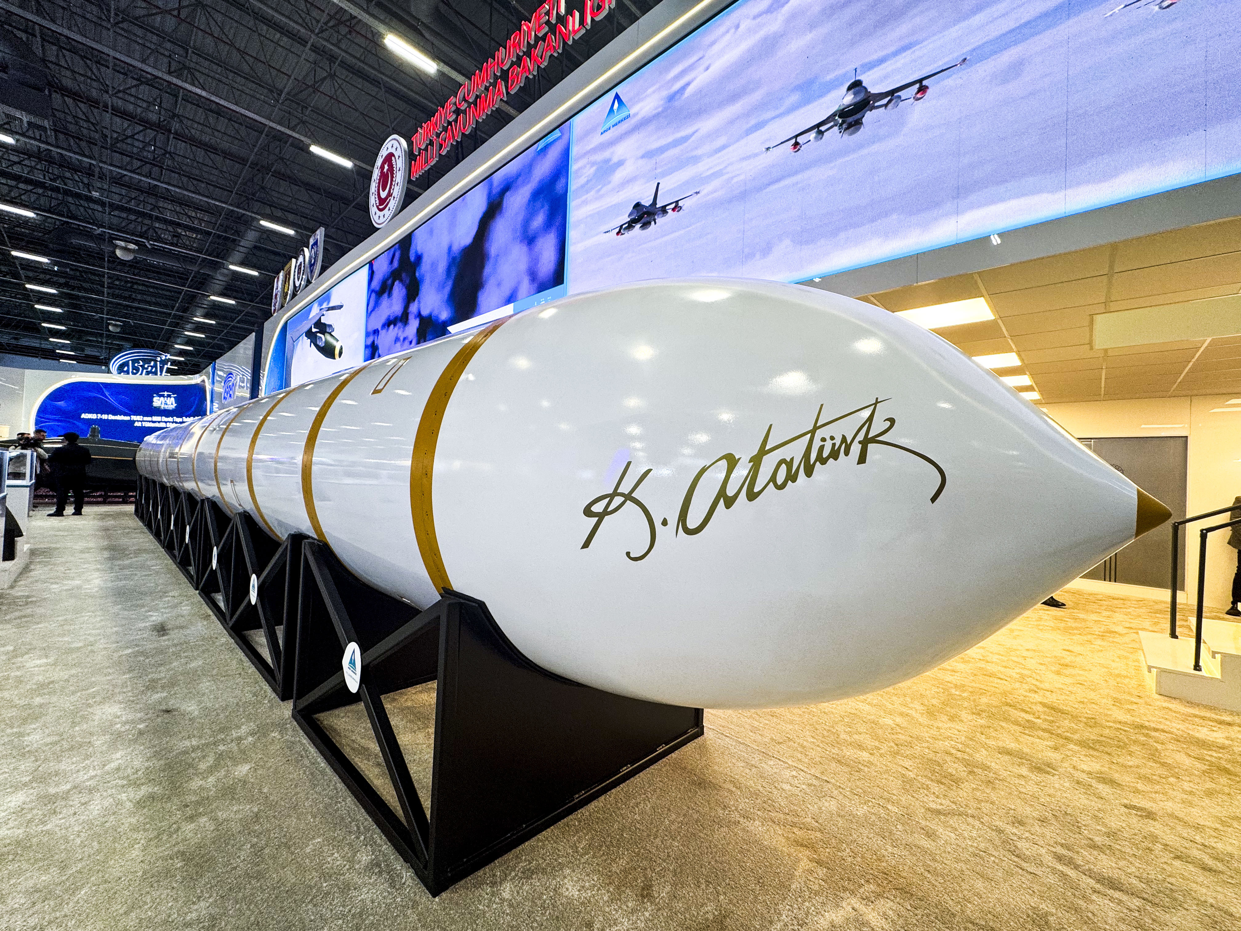 ISTANBUL, TURKIYE - MAY 05: The 'YILDIRIMHAN' intercontinental hypersonic ballistic missile, developed by the Turkish National Defense Ministry R&D Center, is showcased for the first time at the SAHA 2026 International Defence, Aerospace and Space Industry Exhibition in Istanbul, Turkiye, on May 05, 2026. (Photo by Ali Atmaca/Anadolu via Getty Images)