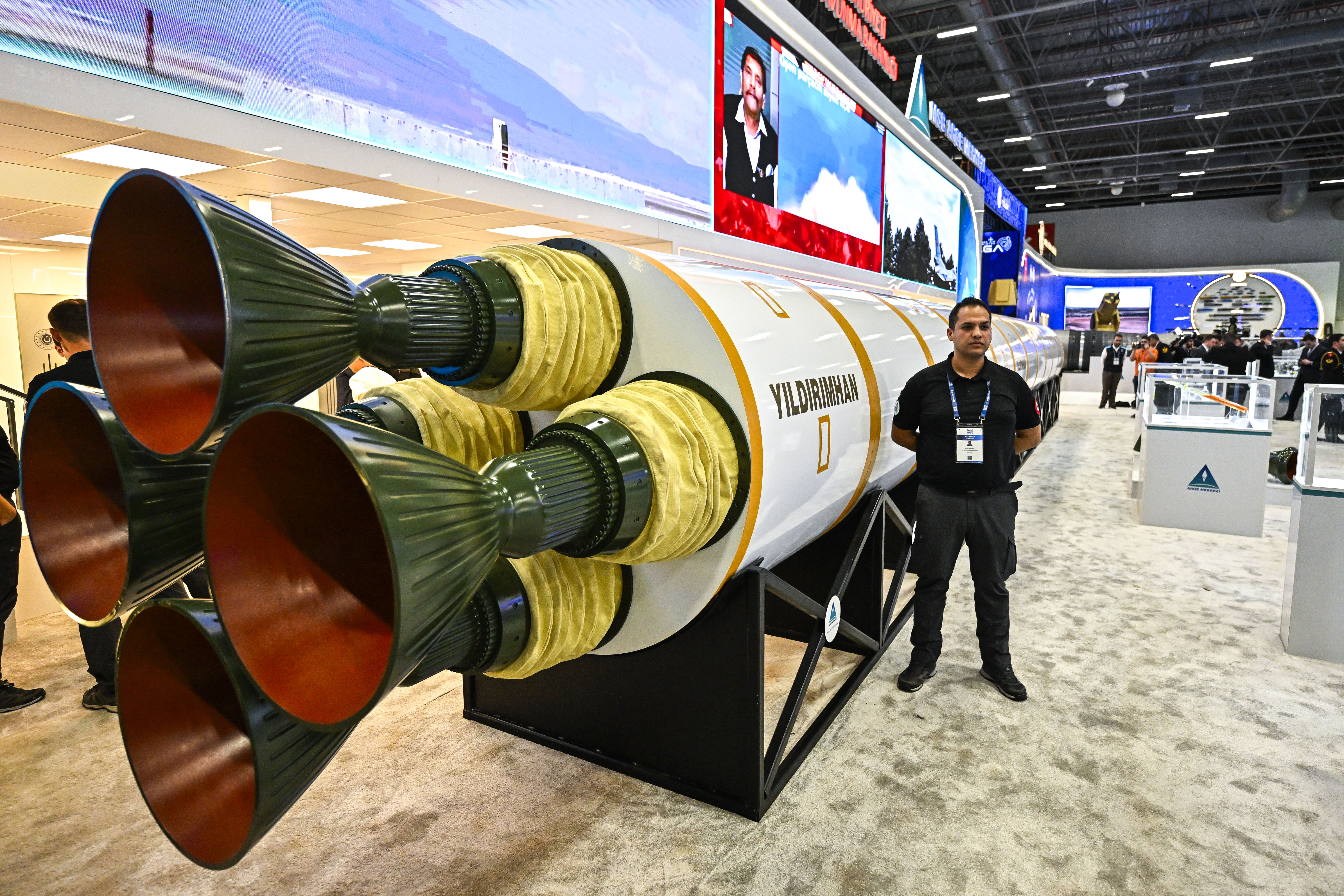 ISTANBUL, TURKIYE - MAY 05: Turkiye's first intercontinental ballistic missile YILDIRIMHAN is introduced within the SAHA 2026 International Defense, Aerospace and Space Industry Fair at Istanbul Expo Center in Istanbul, Turkiye on May 05, 2026. (Photo by Muhammed Enes Yildirim/Anadolu via Getty Images)