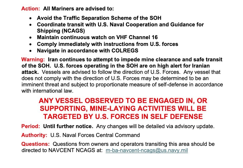 Navcent Address Trump Declares He Is Lifting The Naval Blockade On Iran (Updated)