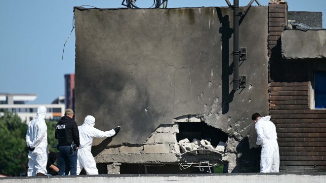 Police and forensic investigators examine the location of impact after a Russian drone struck an apartment building in Galati, eastern Romania. A Russian drone wounded two people as it struck an apartment building in NATO-member Romania, its defence ministry said on May 29, 2026, the latest spillover from the four-year war into neighbouring states.