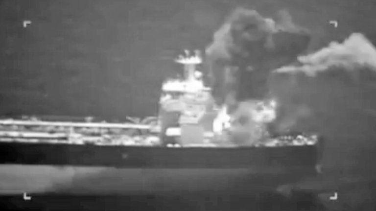 Iranian ship struck by super hornet firing weapon down a smokestack.