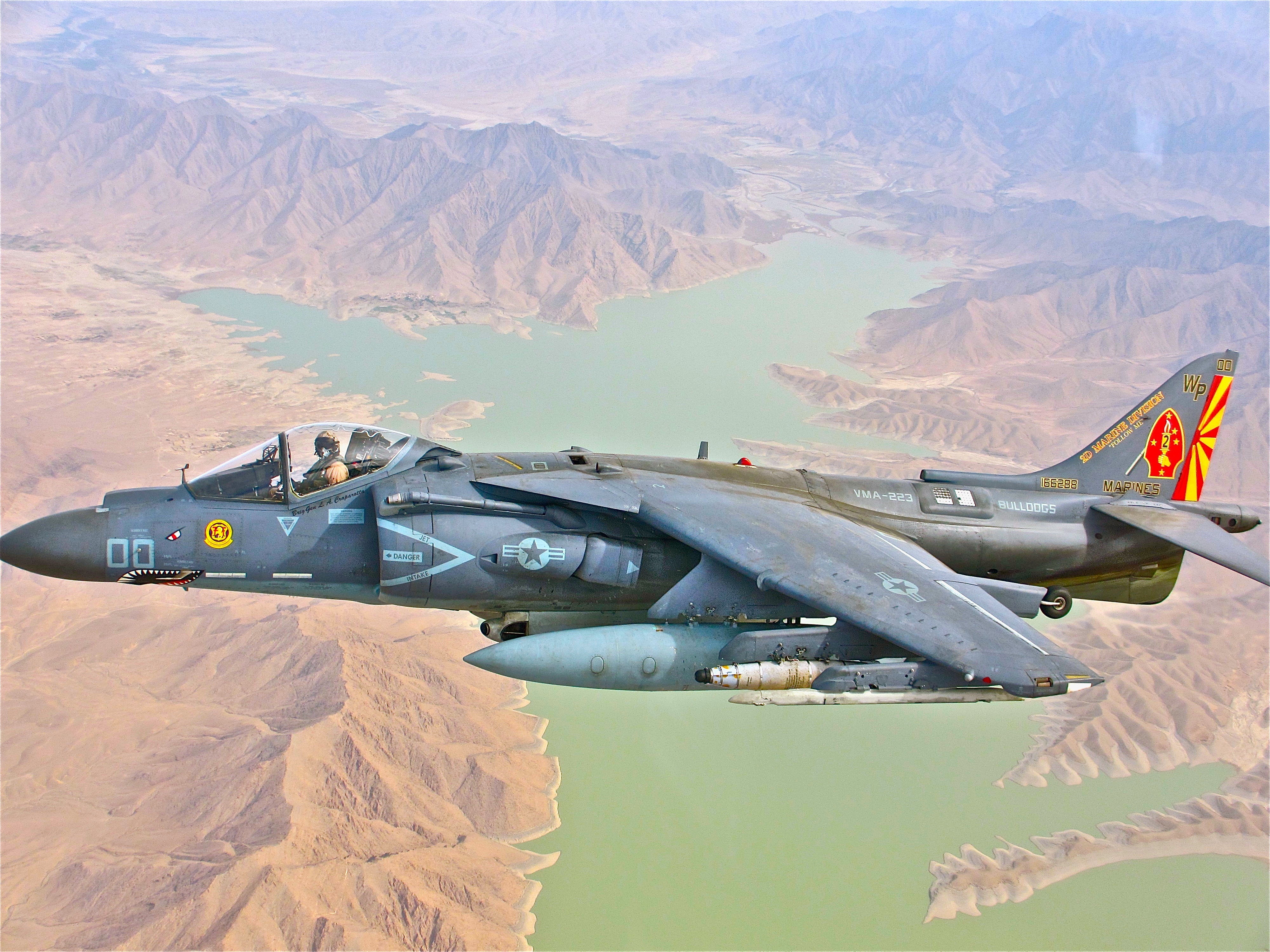 Lt. Col. Thomas D. Gore, former commanding officer of Marine Attack Squadron 223, and a native of Tampa, Fla., pilots an AV-8B Harrier over the Kajaki Dam in Helmand province, Afghanistan, Nov. 20. From November 2011 to May 2012, VMA-223 provided close-air support for Marines and their Afghan and coalition partners conducting counterinsurgency operations in southwestern Afghanistan.