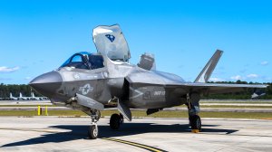 A F-35B Lightning II Jet with Marine Fighter Attack Training Squadron (VMFAT) 501, prepares for takeoff during the 2021 Marine Corp Air Station (MCAS) Cherry Point Air Show and 80th Anniversary celebration on MCAS Cherry Point, North Carolina, Sept. 26, 2021. The air show is MCAS Cherry Point and the 2nd Marine Aircraft Wing's immense, community outreach event that is a show appreciation to its regional neighbors and community partners for their enduring support in mission success. (U.S. Marine Corps photo by Lance Cpl. Christopher Hernandez)