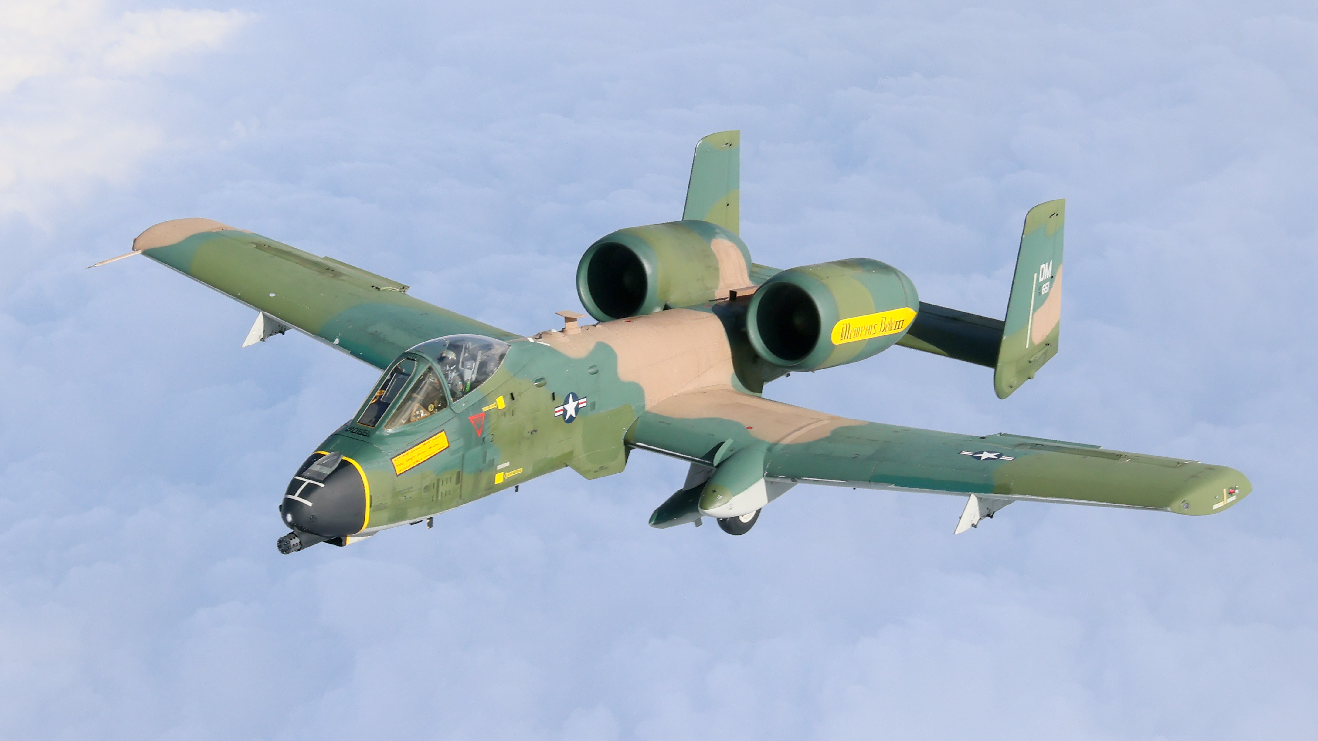 An A-10C Thunderbolt II aircraft, part of the Demonstration Team from Davis-Monthan Air Force Base, flies behind a KC-135 Stratotanker aircraft from the 171st Air Refueling Wing, Pennsylvania Air National Guard, Nov. 18, 2024. The A-10's needed refueling on their way back to Arizona after their last official demo event Nov. 17, 2024, at the Pittsburgh Steelers game. (U.S. Air National Guard photo by Tech. Sgt. Andrew Stover)
