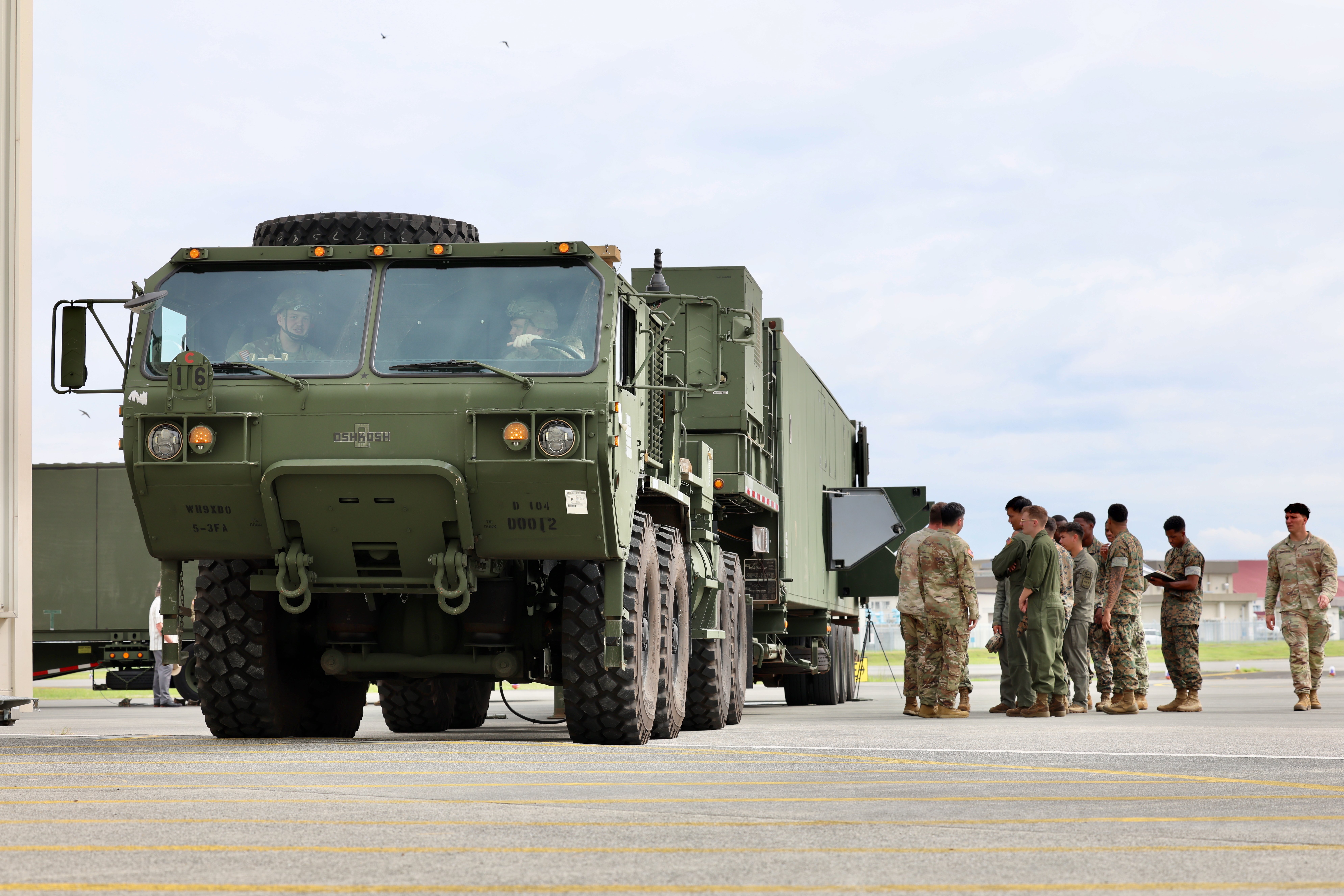 U.S. Marines and Sailors observe and familiarize themselves with the U.S. Army’s Typhon missile system during a training opportunity at Marine Corps Air Station Iwakuni, Japan, Sept. 12, 2025. The hands-on session allowed personnel from various units to learn about the system’s capabilities as part of Resolute Dragon 25, an annual bilateral exercise across Japan, including the Southwest Islands, that strengthens the command, control and multi-domain maneuver capabilities of the III Marine Expeditionary Force and the Japan Ground Self-Defense Force’s Western Army personnel with a focus on controlling and defending key maritime terrain. (U.S. Army photo by Sgt. Perla Alfaro)
