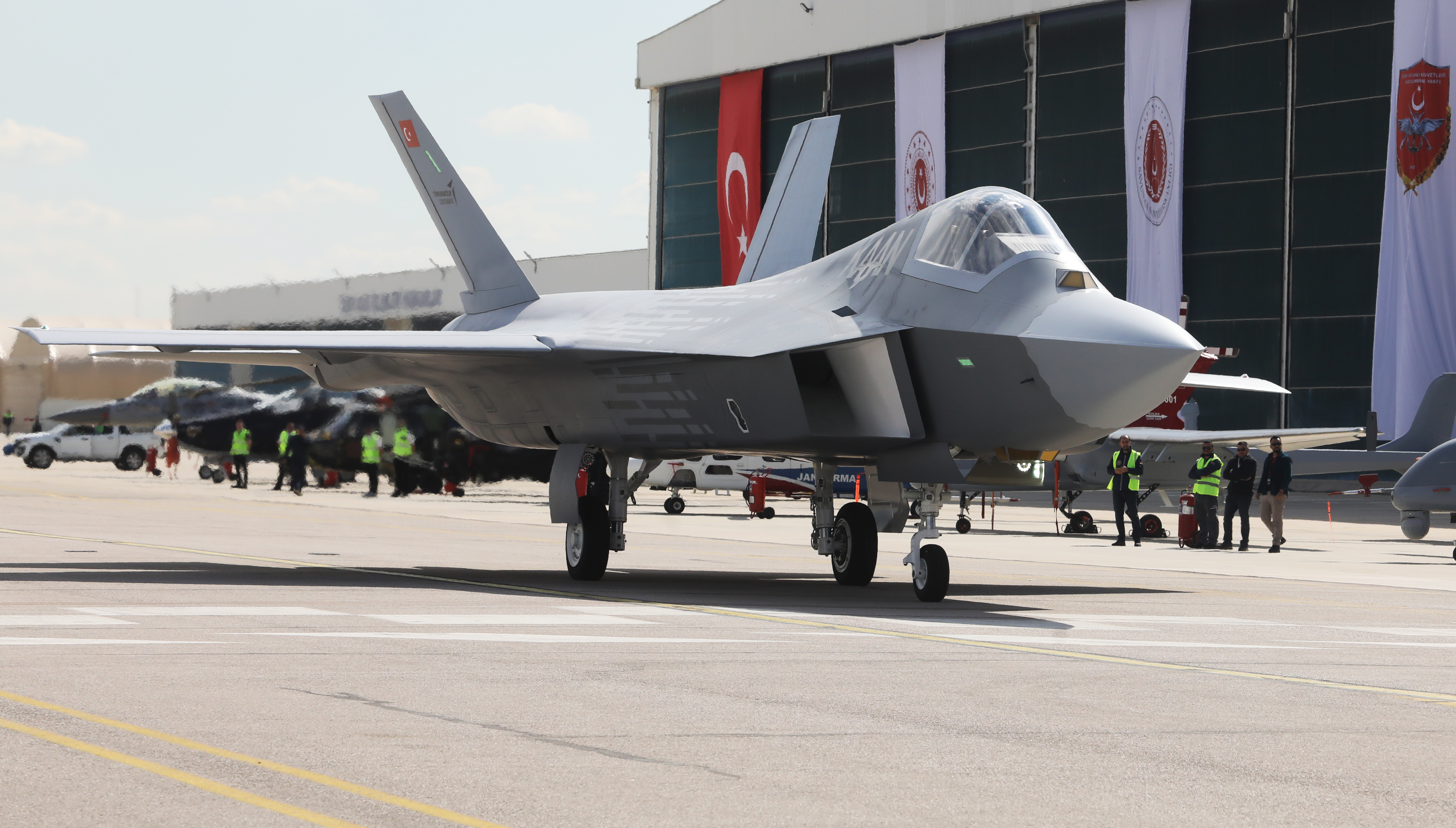 ANKARA, TURKIYE- MAY 1: Presentation ceremony of the National Combat Aircraft KAAN on May 1, 2023 in Ankara, Türkiye. According to the President's statements, the National Combat Aircraft (MMU) or TF-X 