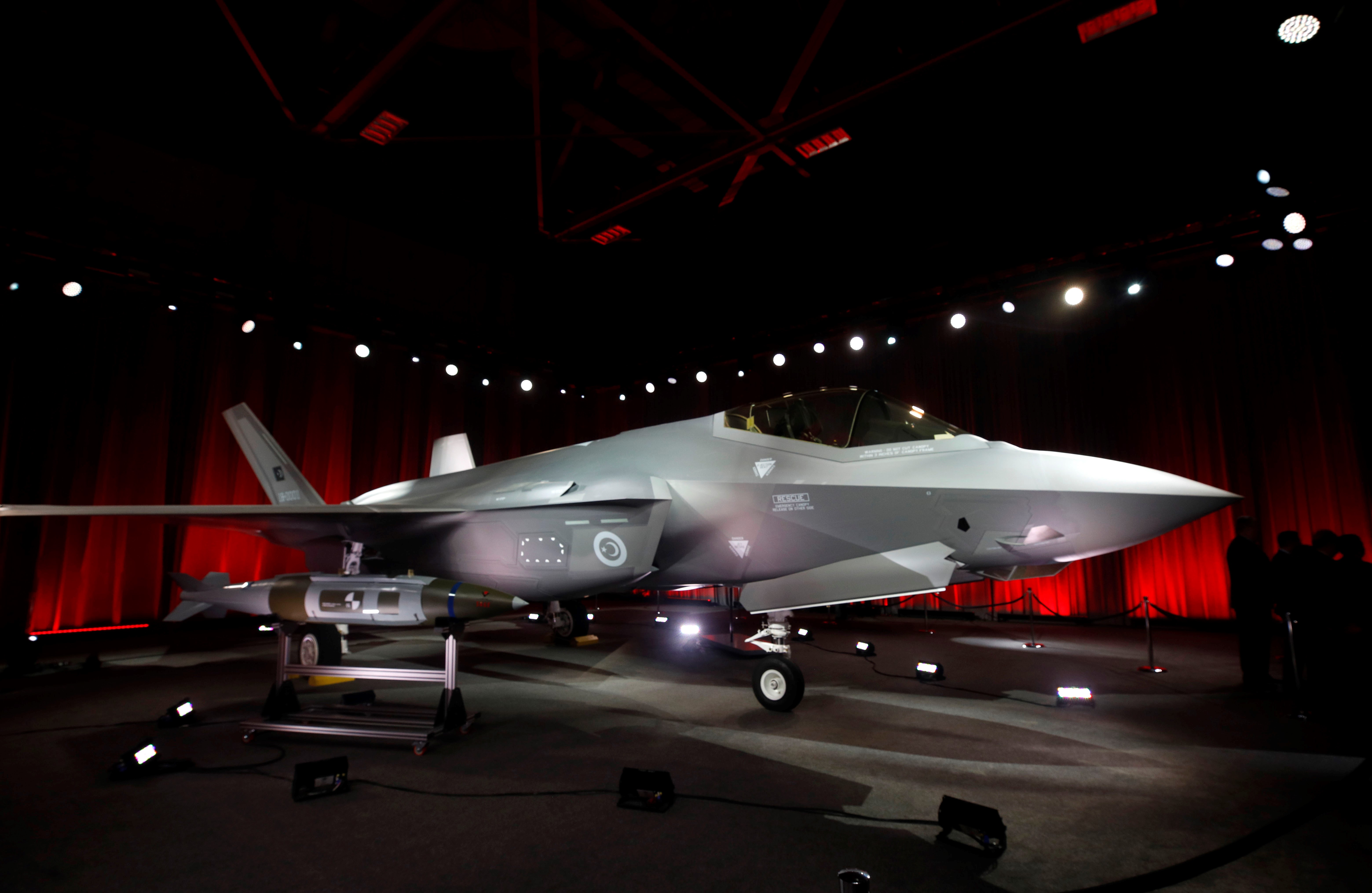 TEXAS, USA - JUNE 21: A F-35 fighter jet is seen as Turkey takes delivery of its first F-35 fighter jet with a ceremony at the Lockheed Martin in Forth Worth, Texas, United States on June 21, 2018. (Photo by Atilgan Ozdil/Anadolu Agency/Getty Images)