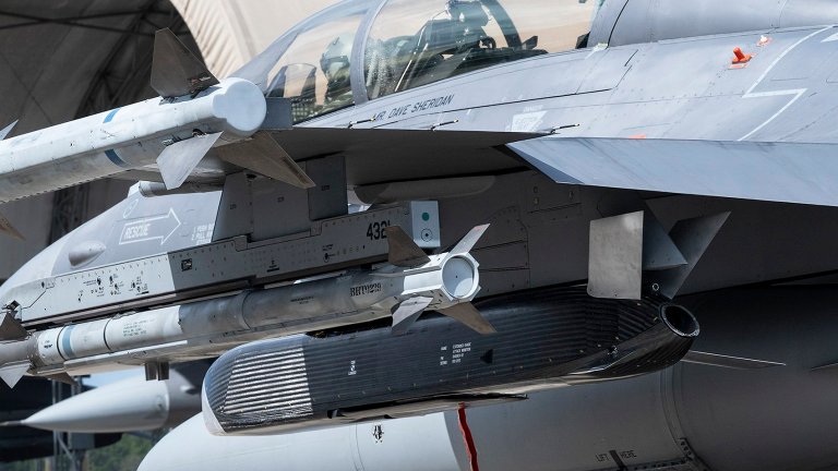 A U.S. Air Force F-16 Fighting Falcon taxis on the flightline at Eglin Air Force Base, Fla. The F-16 is carrying a Family of Affordable Mass Munition – Lugged weapon as part of a rapid test series performed by the 96th Test Wing and 53rd Wing.