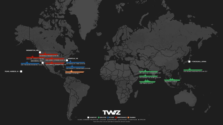 TWZ’s weekly carrier tracker monitoring America’s flattop fleet, including Carrier Strike Groups (CSG) and Amphibious Ready Groups (ARG)