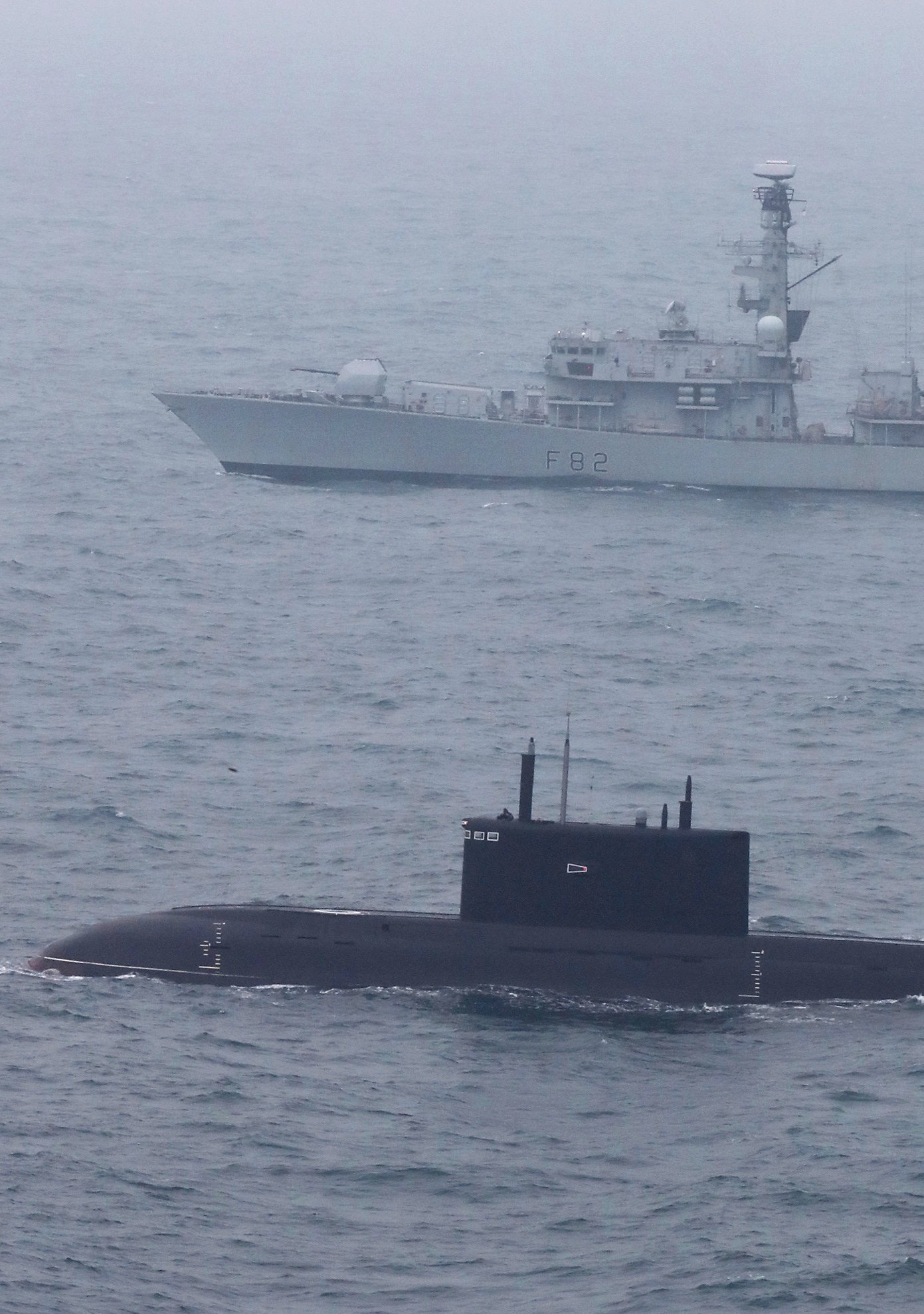 Pictured: Image shows Type 23 Frigate HMS Somerset escorting a Russian submarine through the English Channel. HMS SOMERSET ESCORTS RUSSIAN SUBMARINE THROUGH THE ENGLISH CHANNEL On Saturday 6th May 2017, HMS Somerset, a Type 23 Frigate was escorting a Russian Submarine through the English Channel. The Russian Submarine which had been deployed was transiting through the English Channel. A Merlin helicopter from 820 Naval Air Squadron based at RNAS Culdrose met with the Frigate, Submarine and support tug south west of the Isle of Wight before returning to base.