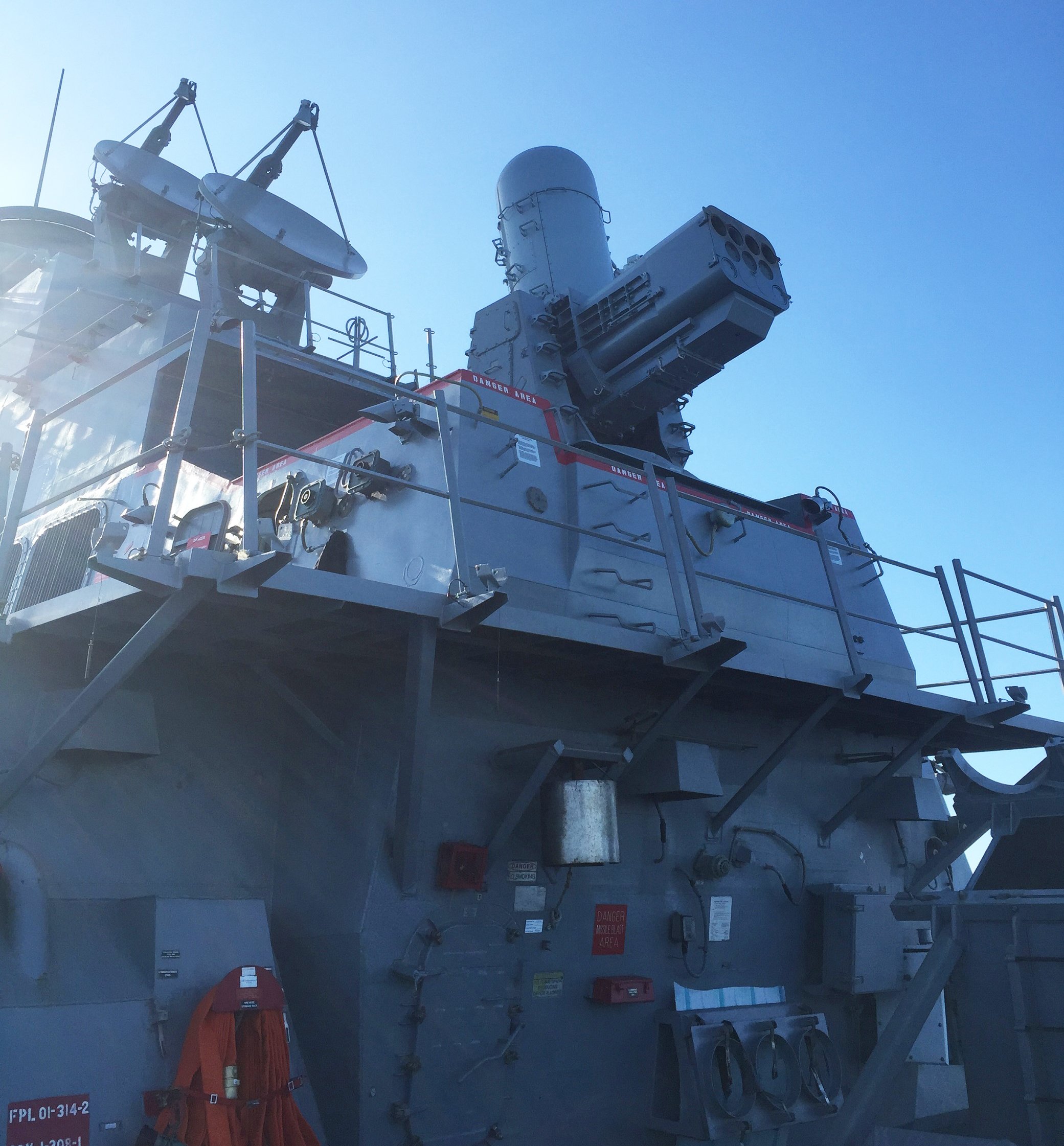 160303-N-YN258-001 ATLANTIC OCEAN (March 3, 2016) SeaRAM, a new system for guided-missile destroyers, awaits testing aboard USS Porter (DDG 78), March 3, 2016. Porter, an Arleigh Burke-class guided missile destroyer, forward-deployed to Rota, Spain, is preparing for deployment in the U.S. 6th Fleet area of operations in support of U.S. national security interests in Europe. (U.S. Navy photo by Lt.j.g Laura Adams/Released)