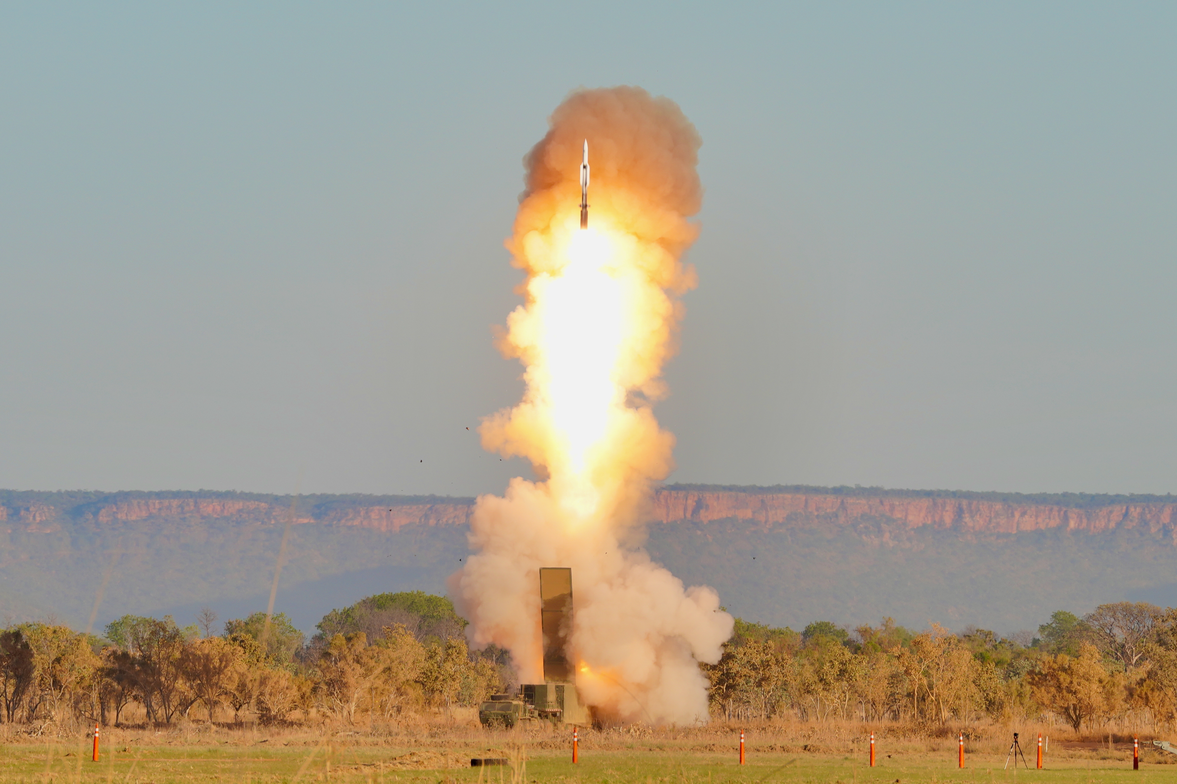 Soldiers from the 3d Multi-Domain Task Force (3MDTF) conduct the first Typhon live-fire exercise outside of the continental United States, firing a Standard Missile-6 July 16, 2025, in the Northern Territory, Australia, during Exercise Talisman Sabre 25. The successful strike validated combined joint targeting and command-and-control interoperability between 3MDTF and combined-joint forces, highlighting the strength of the Australia-U.S. Alliance and the ability to deploy advanced, land-based maritime strike capabilities in support of regional security. (U.S. Army photo by Sgt. Perla Alfaro)