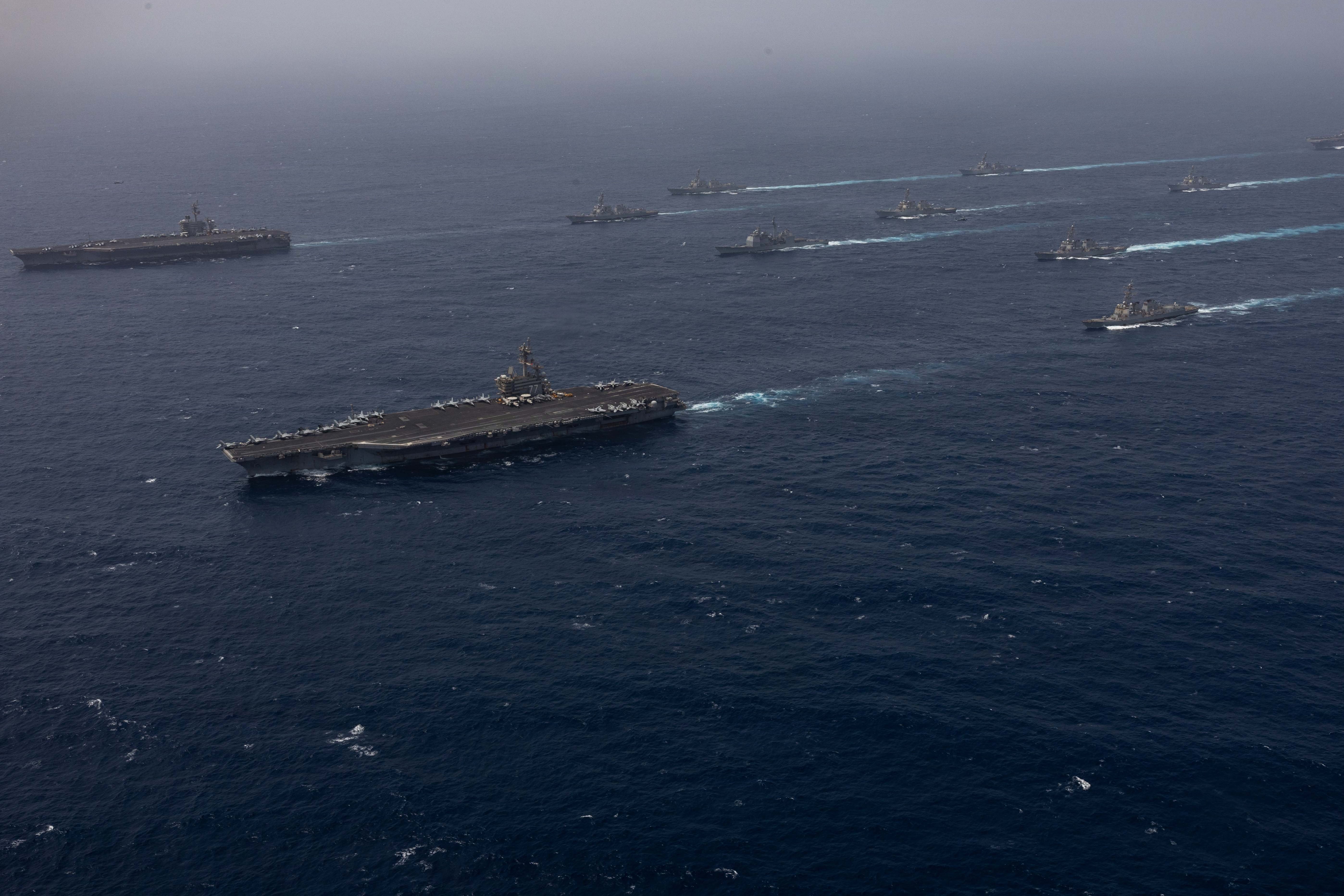 U.S. Navy warships transit the Arabian Sea in close formation as CENTCOM forces continue to promote regional security and stability, June 30, 2026. (U.S. Navy photo)