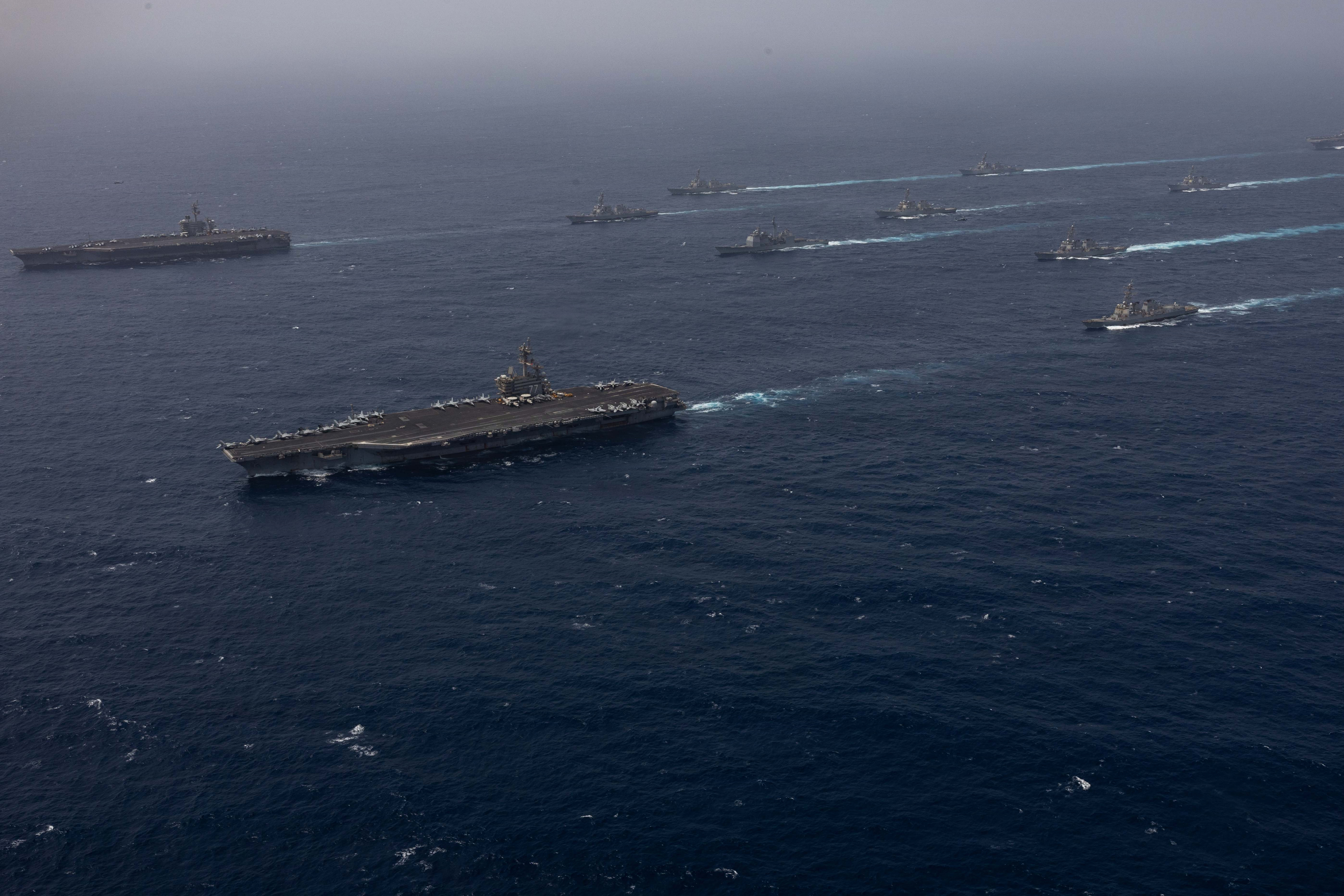 U.S. Navy warships transit the Arabian Sea in close formation as CENTCOM forces continue to promote regional security and stability, June 30, 2026. (U.S. Navy photo)