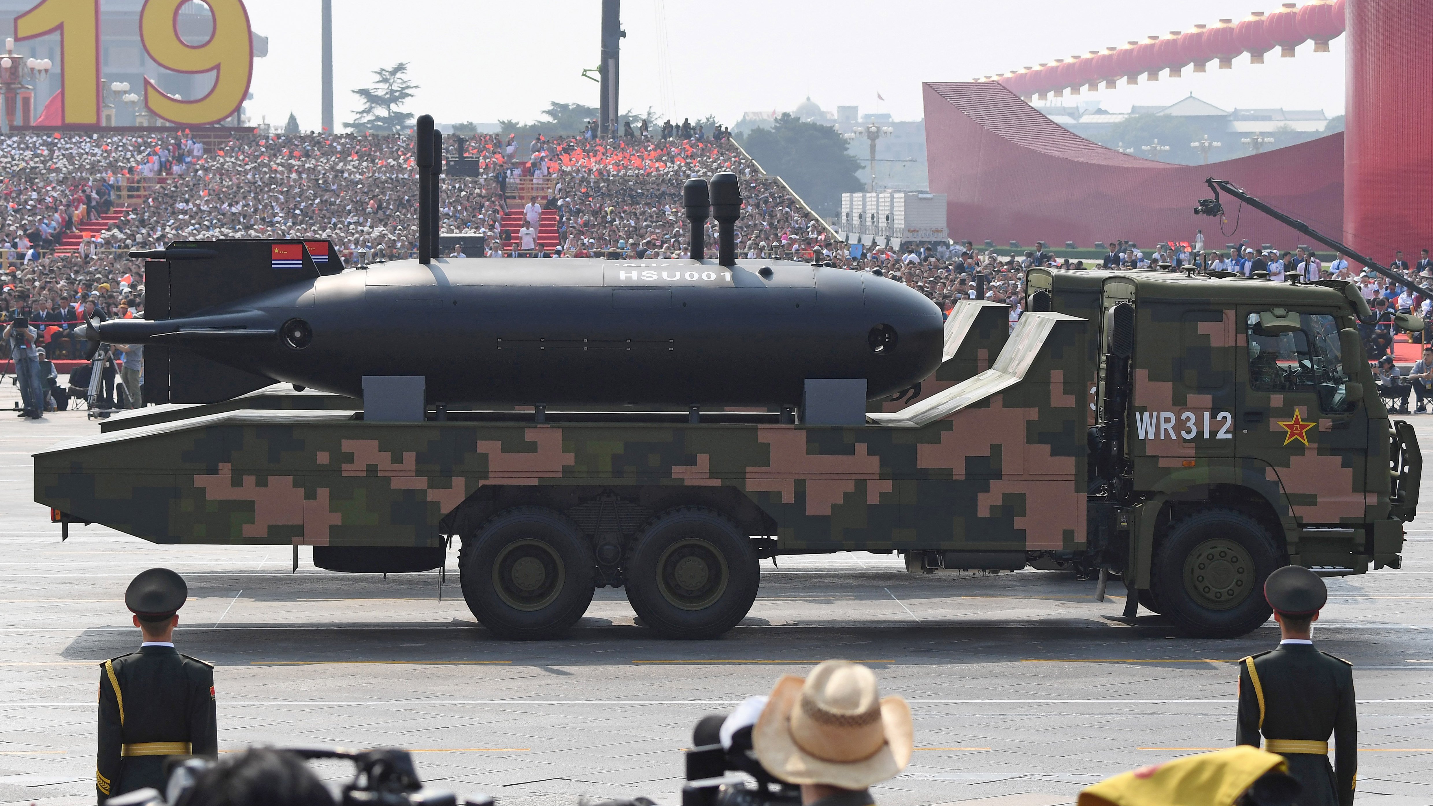 China's HSU001 underwater drones are seen during a military parade at Tiananmen Square in Beijing on October 1, 2019, to mark the 70th anniversary of the founding of the People's Republic of China. (Photo by GREG BAKER / AFP) (Photo by GREG BAKER/AFP via Getty Images)