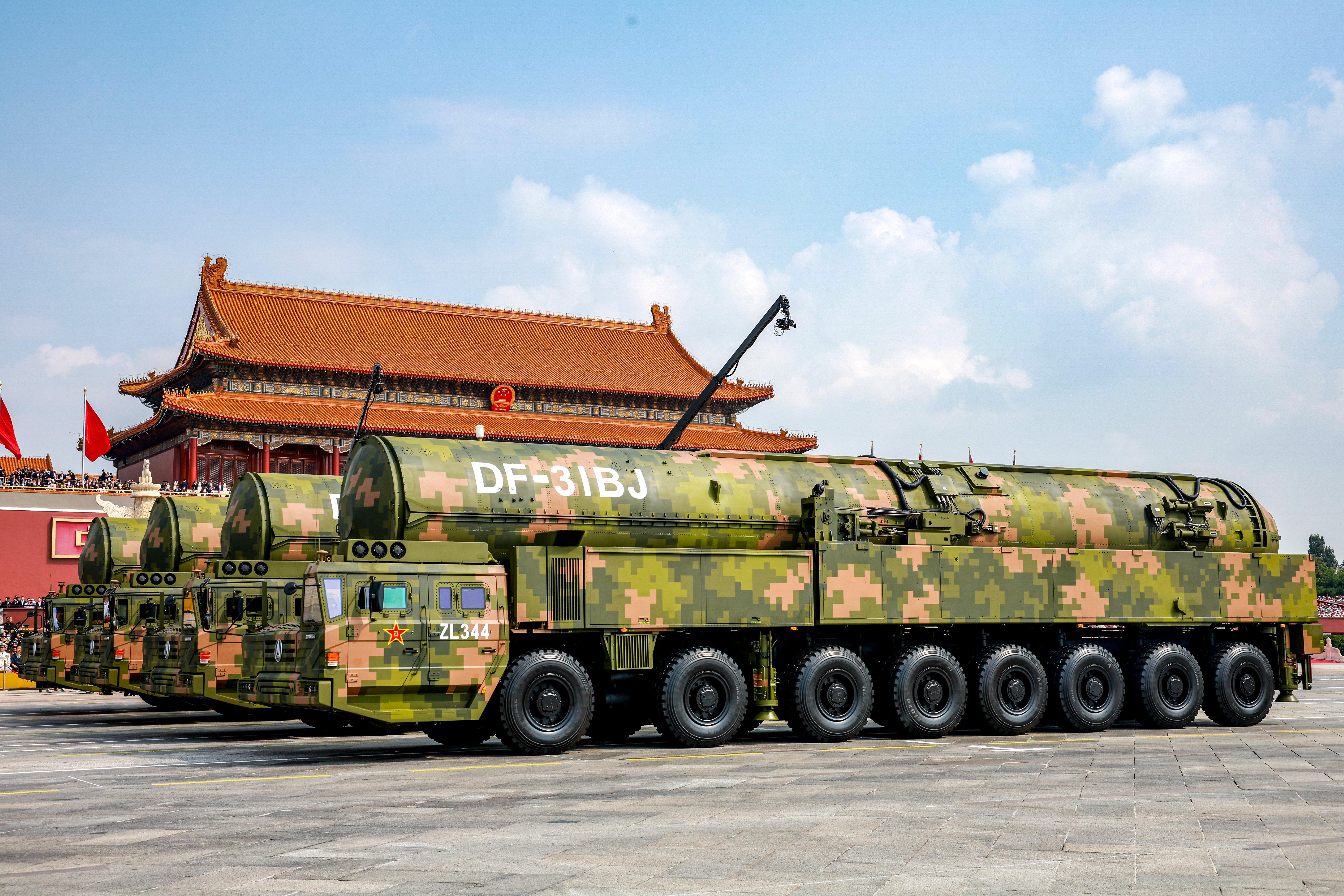 BEIJING, CHINA - SEPTEMBER 03: New type DongFeng-31 land-based intercontinental missiles of the nuclear missile formation pass through Tian'anmen Square during the V-Day military parade on September 3, 2025 in Beijing, China. China unveiled its land-, sea-, and air-based strategic forces as the nuclear triad for the first time in Wednesday's V-Day military parade during a grand gathering to commemorate the 80th anniversary of the victory in the Chinese People's War of Resistance against Japanese Aggression and the World Anti-Fascist War. (Photo by VCG/VCG via Getty Images)