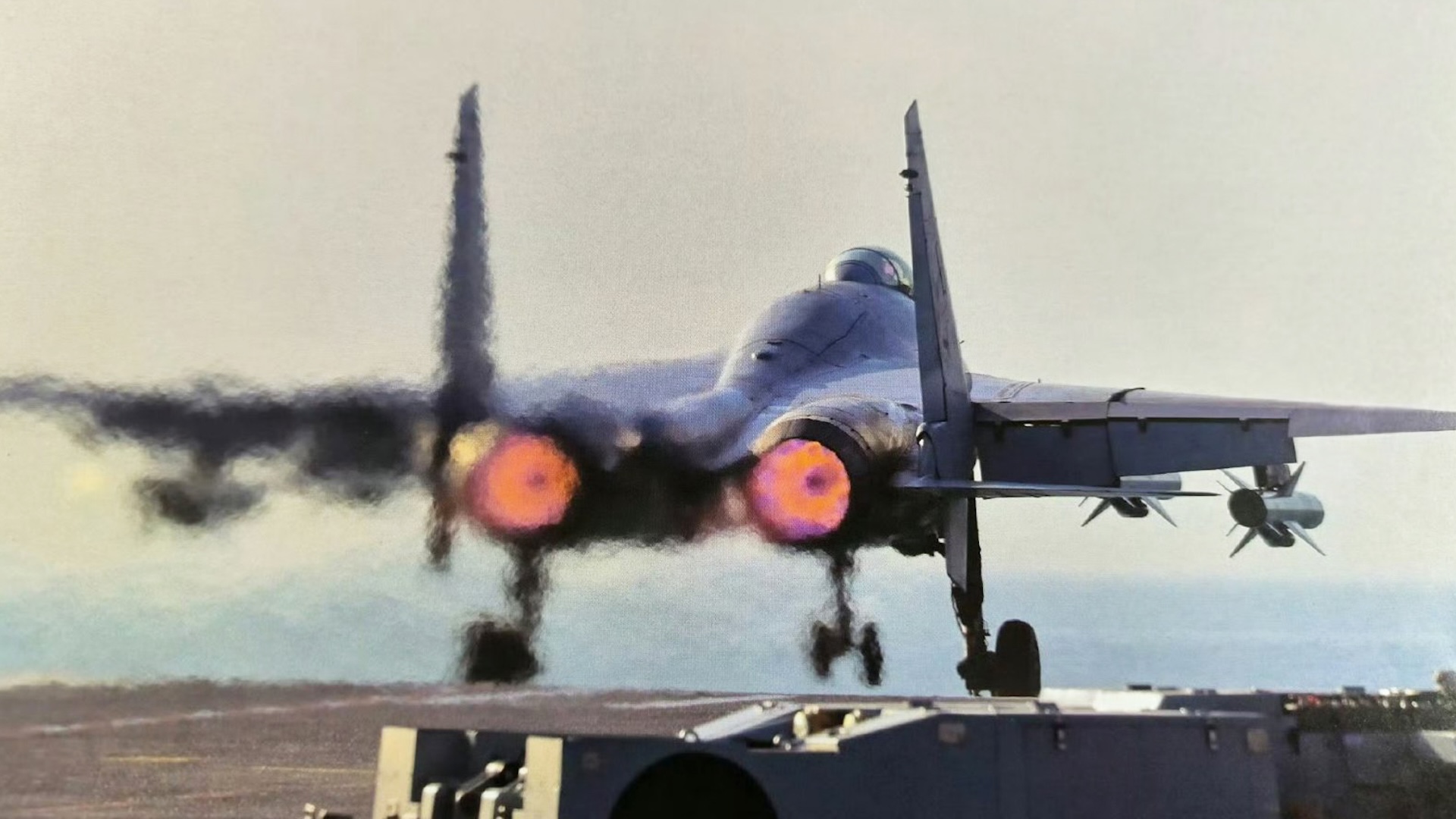 Chinese J-15 Fighter Seen Launching From A Carrier With Four Anti
