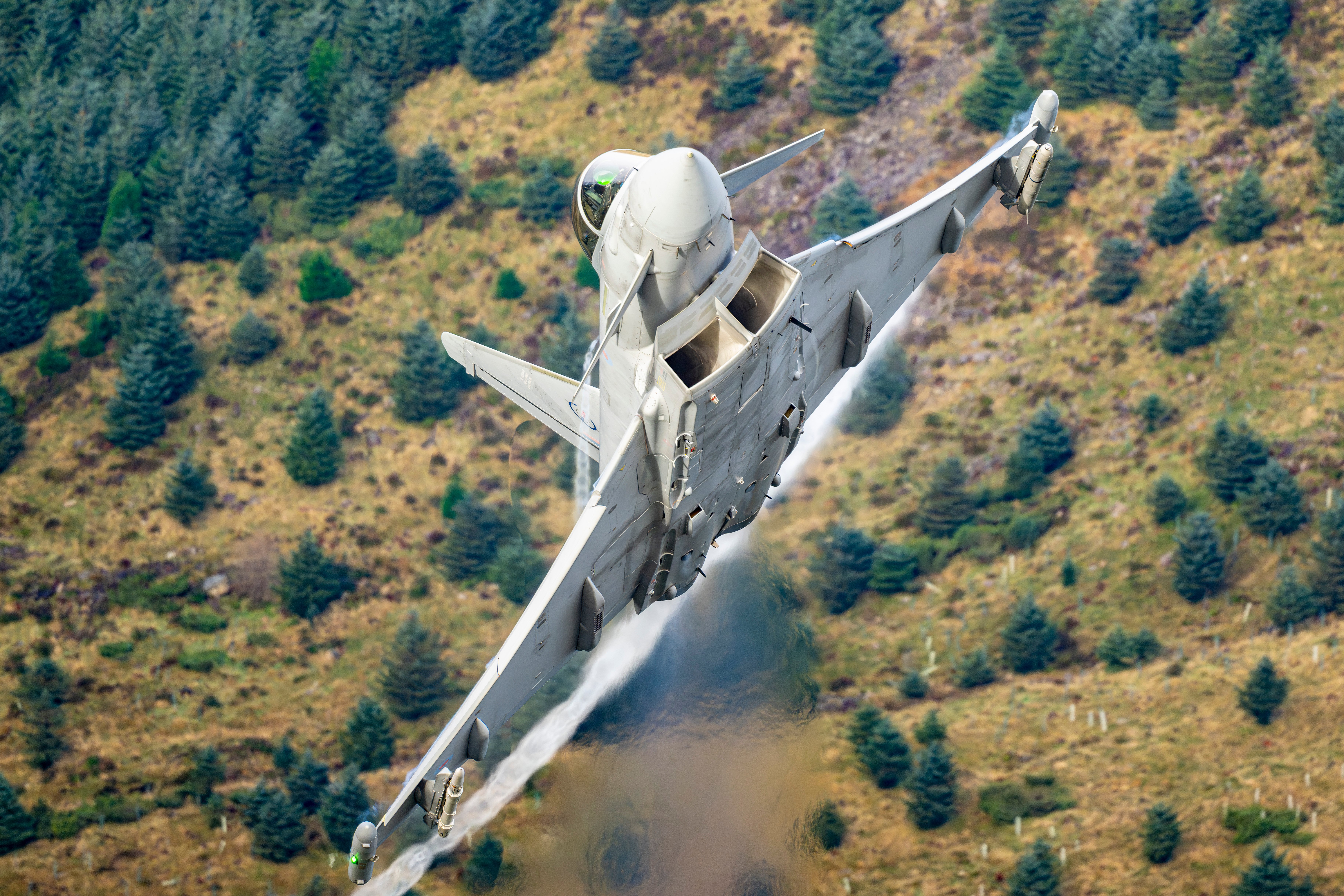 A Eurofighter Typhoon during a low level flying sortie in the Lake District, Cumbria, UK. Picture: Mark Wright/BAE Systems.