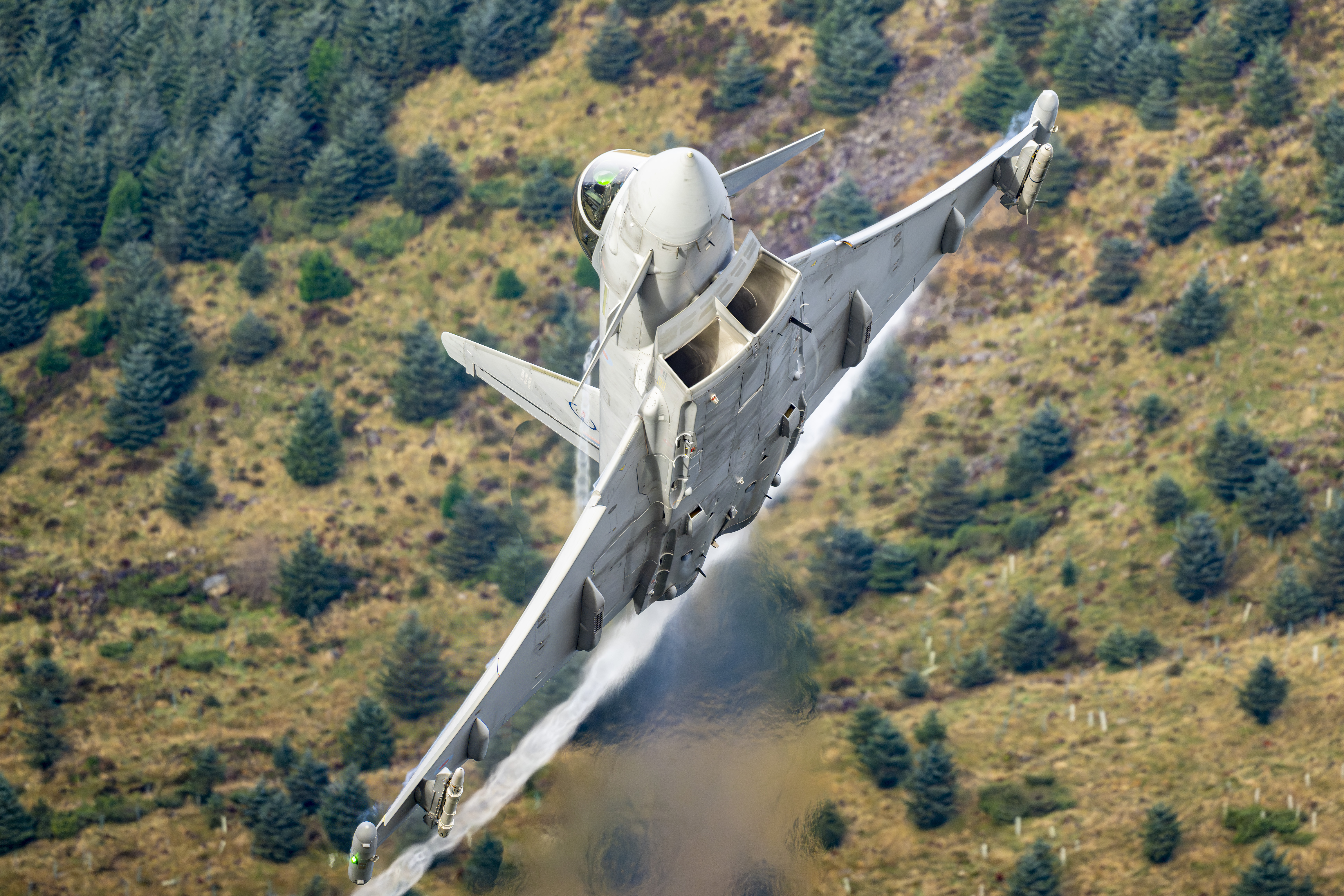 A Eurofighter Typhoon during a low level flying sortie in the Lake District, Cumbria, UK. Picture: Mark Wright/BAE Systems.