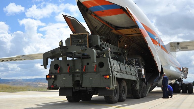 Russian Ilyushin Il-76, carrying the first batch of equipment of S-400 missile defense system, arrives at Murted Air Base in Ankara, Turkey on July 12, 2019 as S-400 hardware deployment started. Following protracted efforts to purchase an air defense system from the U.S. with no success, Ankara signed the supply contract in April 2017 to purchase the Russian S-400s.