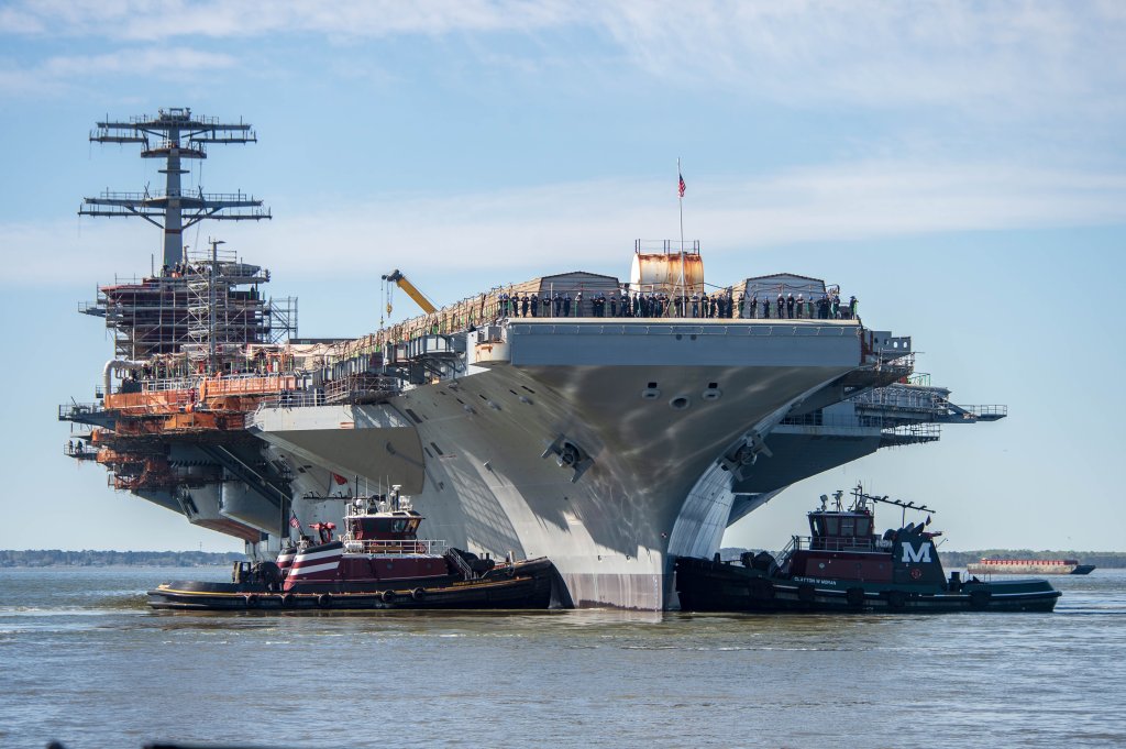 NEWPORT NEWS, Va. (April 8, 2024) The Nimitz-class aircraft carrier USS John C. Stennis (CVN 74) is moved to an outfitting berth in Newport News, Virginia, April 8, 2024. John C. Stennis is in Newport News Shipbuilding conducting refueling and complex overhaul to prepare the ship for the second half of its 50-year service life. (U.S. Navy photo by Mass Communication Specialist 2nd Class Simon Pike)