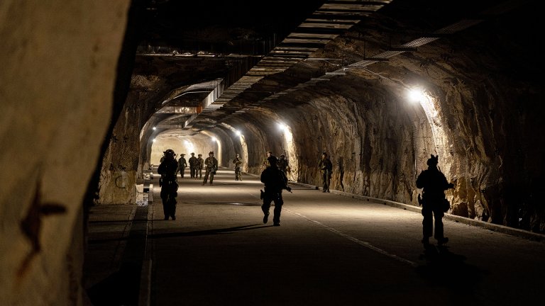 U.S. Marines with 3d Reconnaissance Battalion, 3d Marine Division patrol through an underground tunnel in support of offensive operations during the Korean Marine Exercise Program 25.1 at Camp Stanley, South Korea, March 10, 2025. KMEP is a semi-annual exercise that provides iterative opportunities for Republic of Korea Marine Corps and U.S. Marine Corps units to train together, improving their combined capabilities to deter threats and maintain peace on the Korean Peninsula. (U.S. Marine Corps photo by Lance Cpl. Kendrick Jackson)