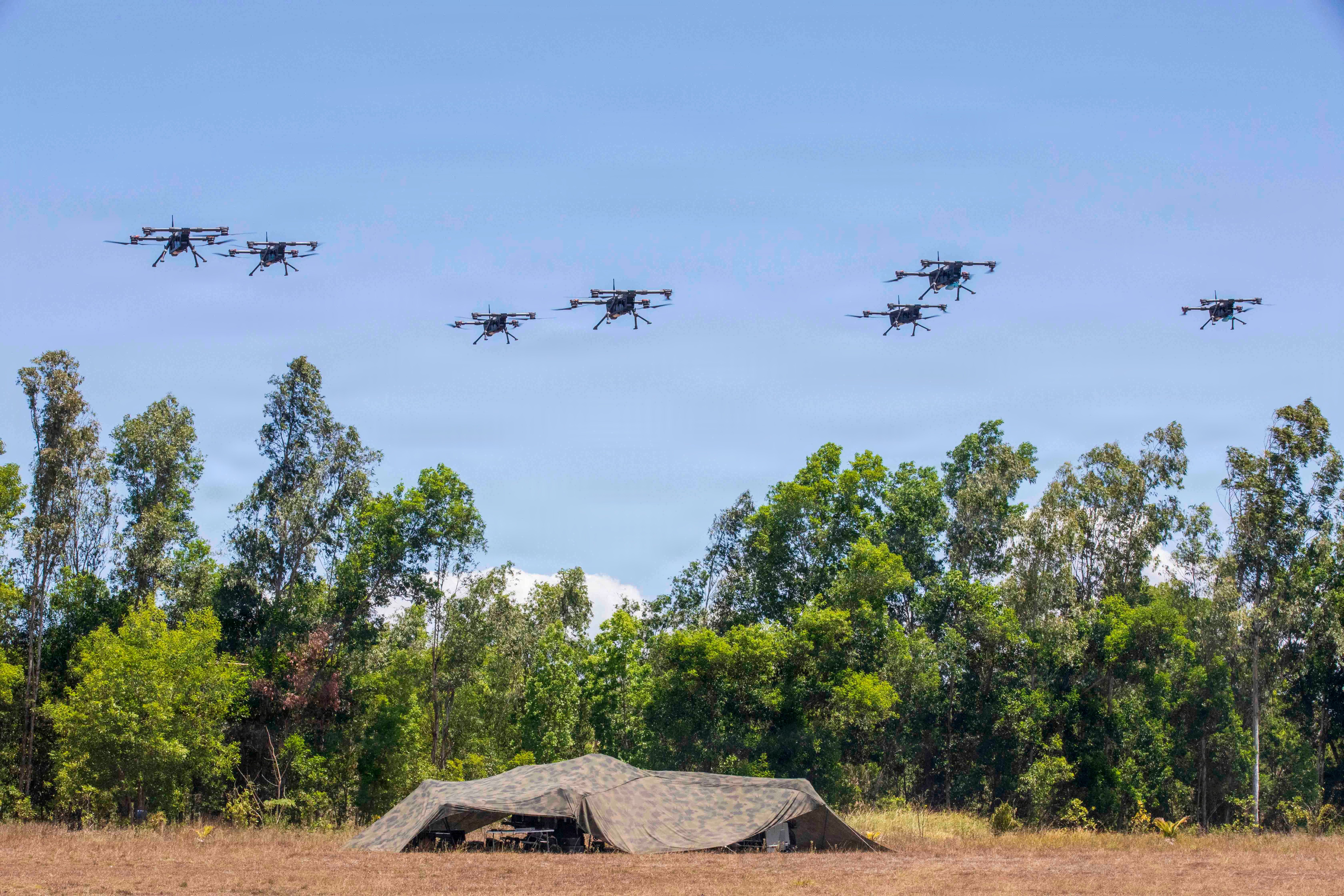 Unmanned Aerial Systems conduct a swarm demonstration in preparation for the Joint Pacific Readiness Center Exportable Exercise in Laoag City, Philippines, May 10, 2026.JPMRC-X, as part of Exercise Salaknib, integrates U.S., Philippine, and partner forces in realistic scenarios to enhance interoperability, refine multi-domain tactics, and strengthen regional readiness in the Indo-Pacific. (U.S. Army photo by Spc. Hunter Carpenter)