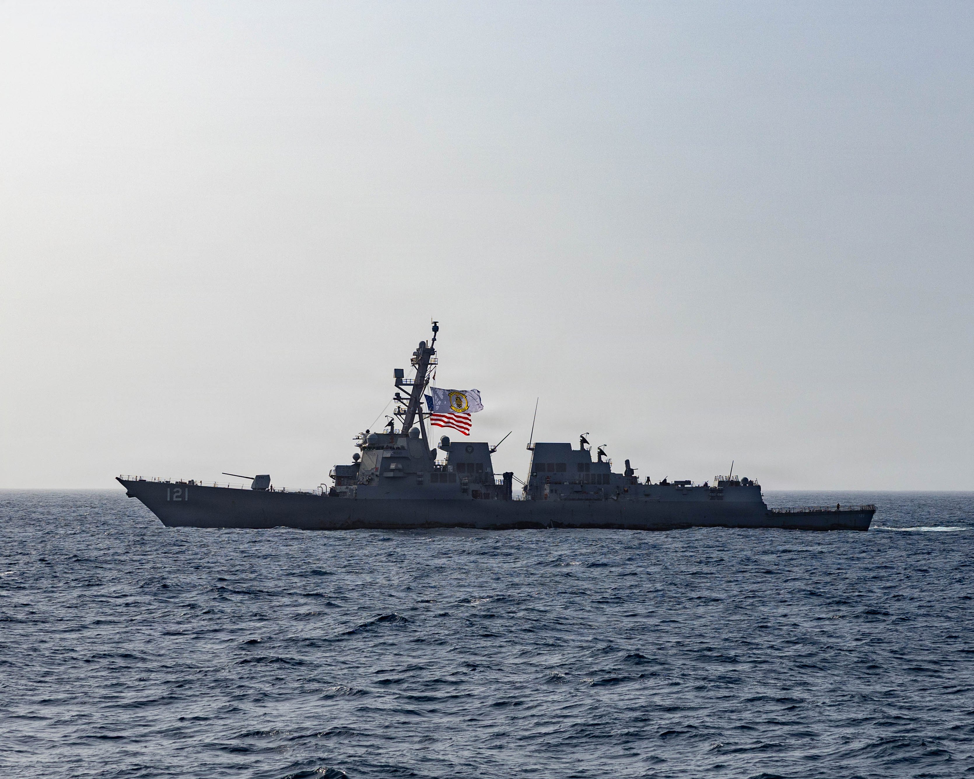 Arleigh Burke-class guided-missile destroyer USS Frank E. Petersen, Jr. (DDG 121) transits the Arabian Sea, June 27, 2026.