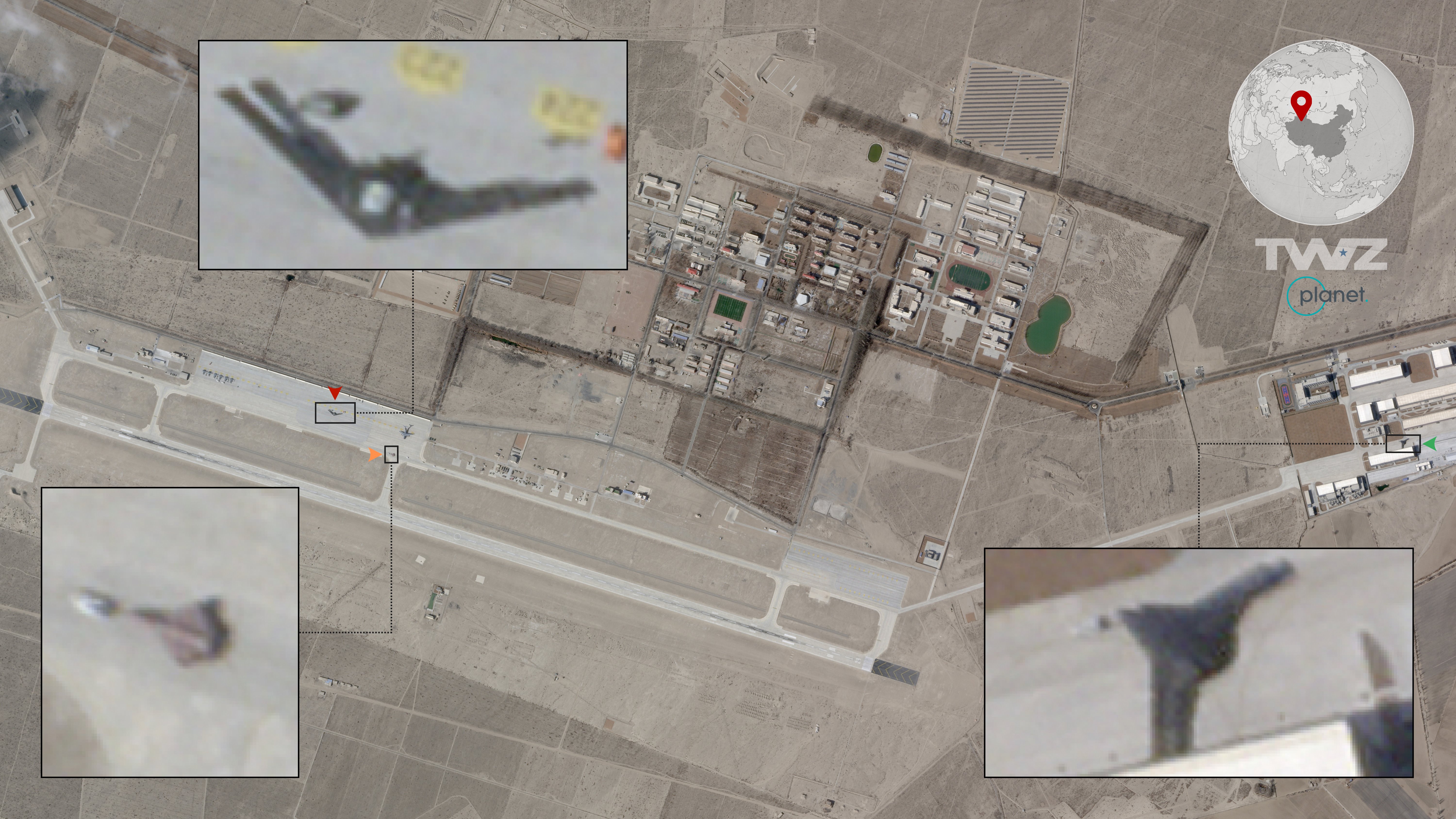 Two massive flying wing drones, one as large as a B-2 bomber, spotted operating out of of China's expansive drone base near Malan.