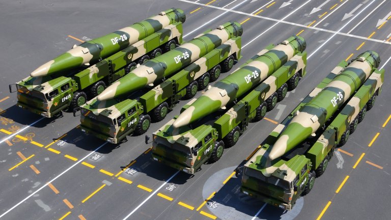 BEIJING, Sept. 3, 2015 : DF-26 missiles attend the military parade in Beijing, capital of China, Sept. 3, 2015. China on Thursday held commemoration activities, including a grand military parade, to mark the 70th anniversary of the victory of the Chinese People's War of Resistance against Japanese Aggression and the World Anti-Fascist War.