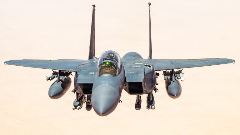 A U.S. Air Force F-15E Strike Eagle aircraft flies in the U.S. Central Command area of responsibility July 15, 2026.
