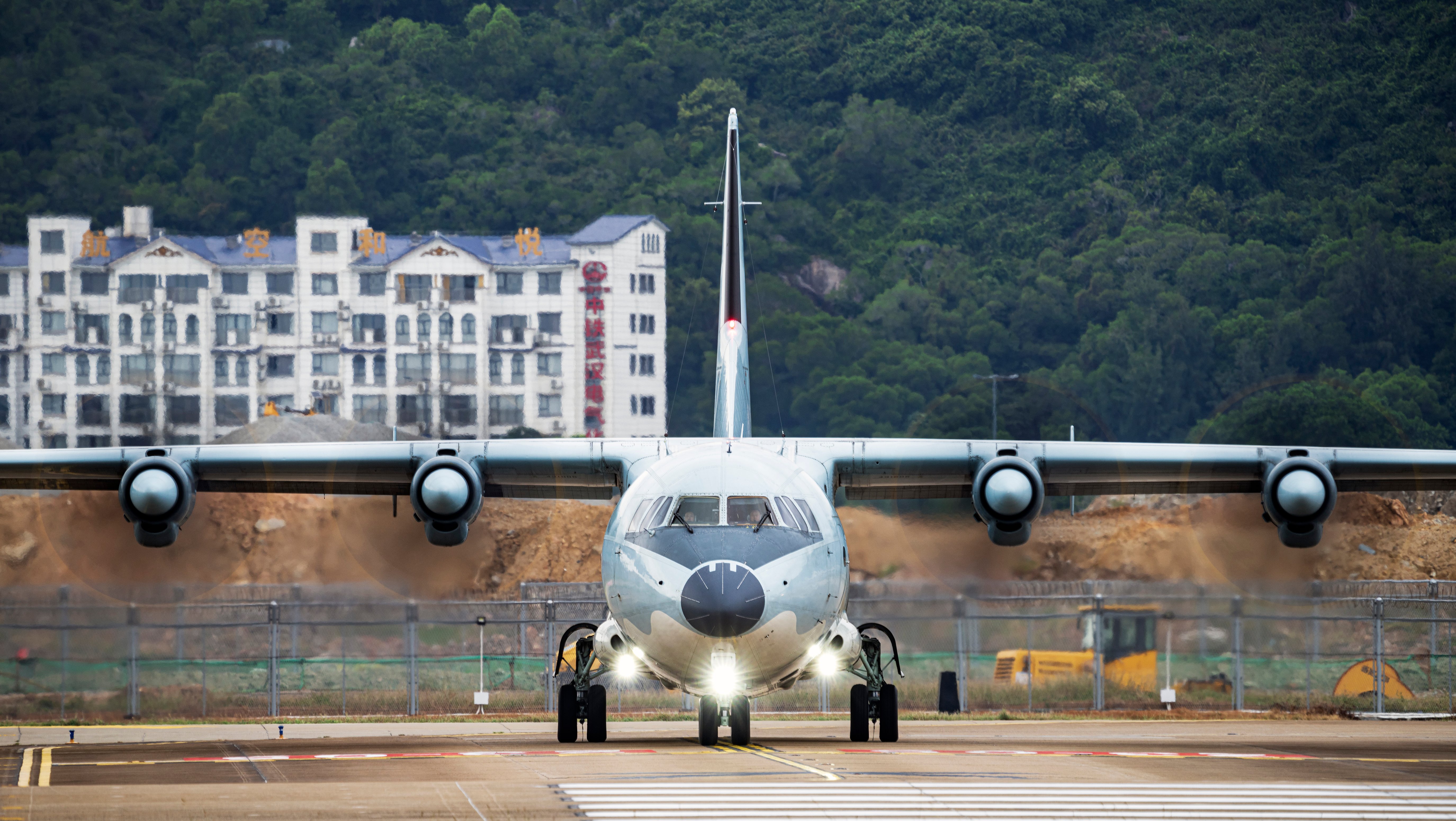  A Y-9 transport aircraft arrives at Zhuhai Air Show Center on November 3, 2022 in Zhuhai, Guangdong Province of China. The 14th Airshow China will be held from Nov. 8 to 13. (Photo by VCG/VCG via Getty Images)