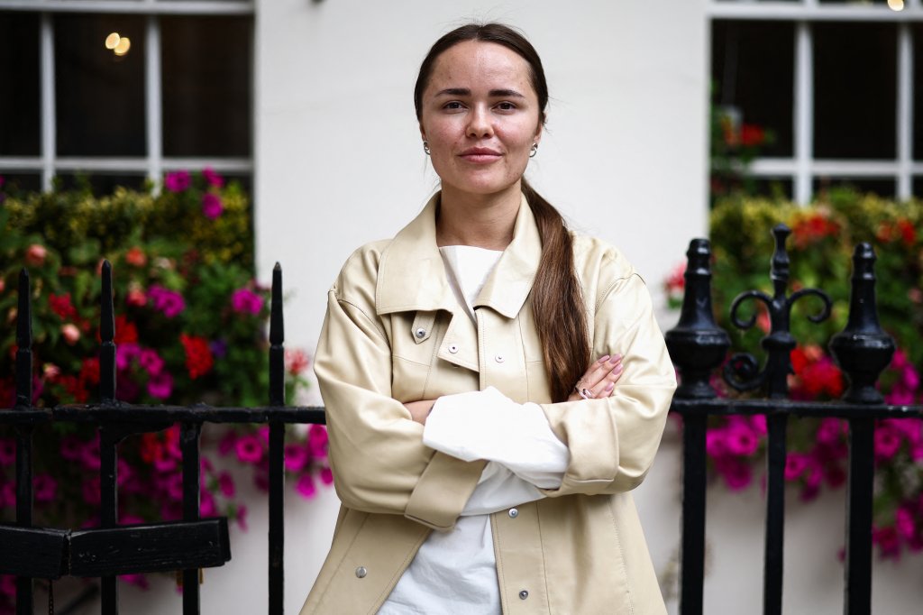 Iryna Terekh, the CEO of Fire Point, a Ukrainian drone and missile firm, poses for a photograph following an interview with AFP in central London on July 22, 2026, on the sidelines of the Farnborough International Airshow 2026. (Photo by HENRY NICHOLLS / AFP via Getty Images)