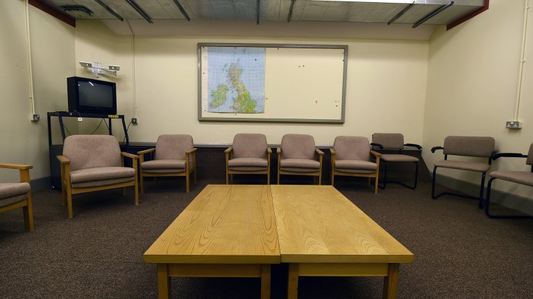 BALLYMENA, NORTHERN IRELAND - FEBRUARY 4: The communal recreation room at a nuclear bunker site on the Woodside Road industrial estate on February 4, 2016 in Ballymena, Northern Ireland. The underground shelter has been put up for sale by the offices of the Northern Ireland First and Deputy First Minister. The bunker which was completed in 1990 was built to hold up to 235 people in the event of a nuclear bomb and is complete with kitchen facilities, dormitories and decontamination chambers. The site, one of approximately 1,600 nuclear monitoring posts built in the UK since 1955, is on the housing market with an asking price of £575,000. (Photo by Charles McQuillan/Getty Images)
