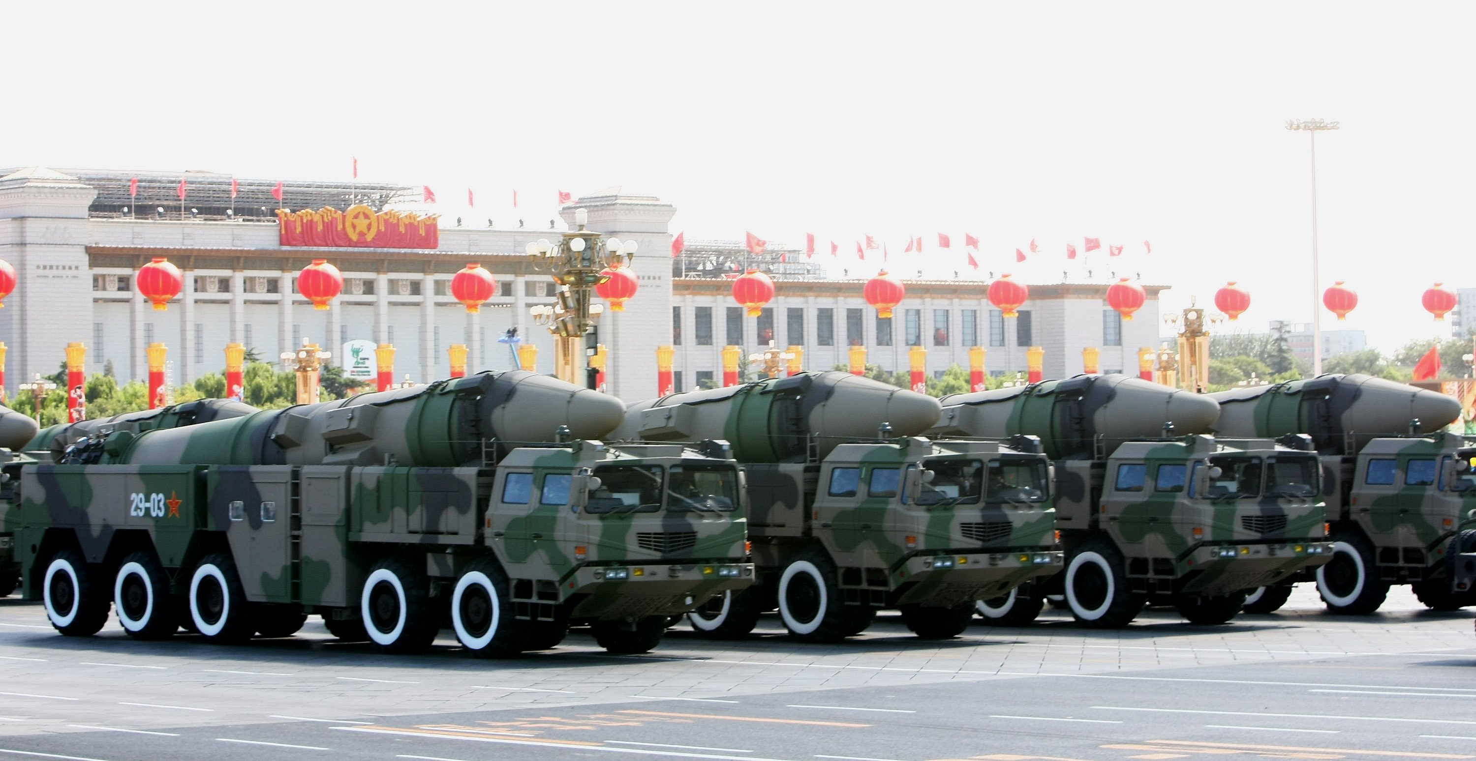  Chinese military missiles are displayed at a massive parade to celebrate the 60th anniversary of the founding of the People's Republic of China on October 1, 2009 in Beijing, China. The grand celebrations to commemorate the 60th anniversary of the founding of the People's Republic of China included a military parade and mass pageant consisting of about 200,000 citizens in Tian'anmen Square. (Photo by Feng Li/Getty Images)