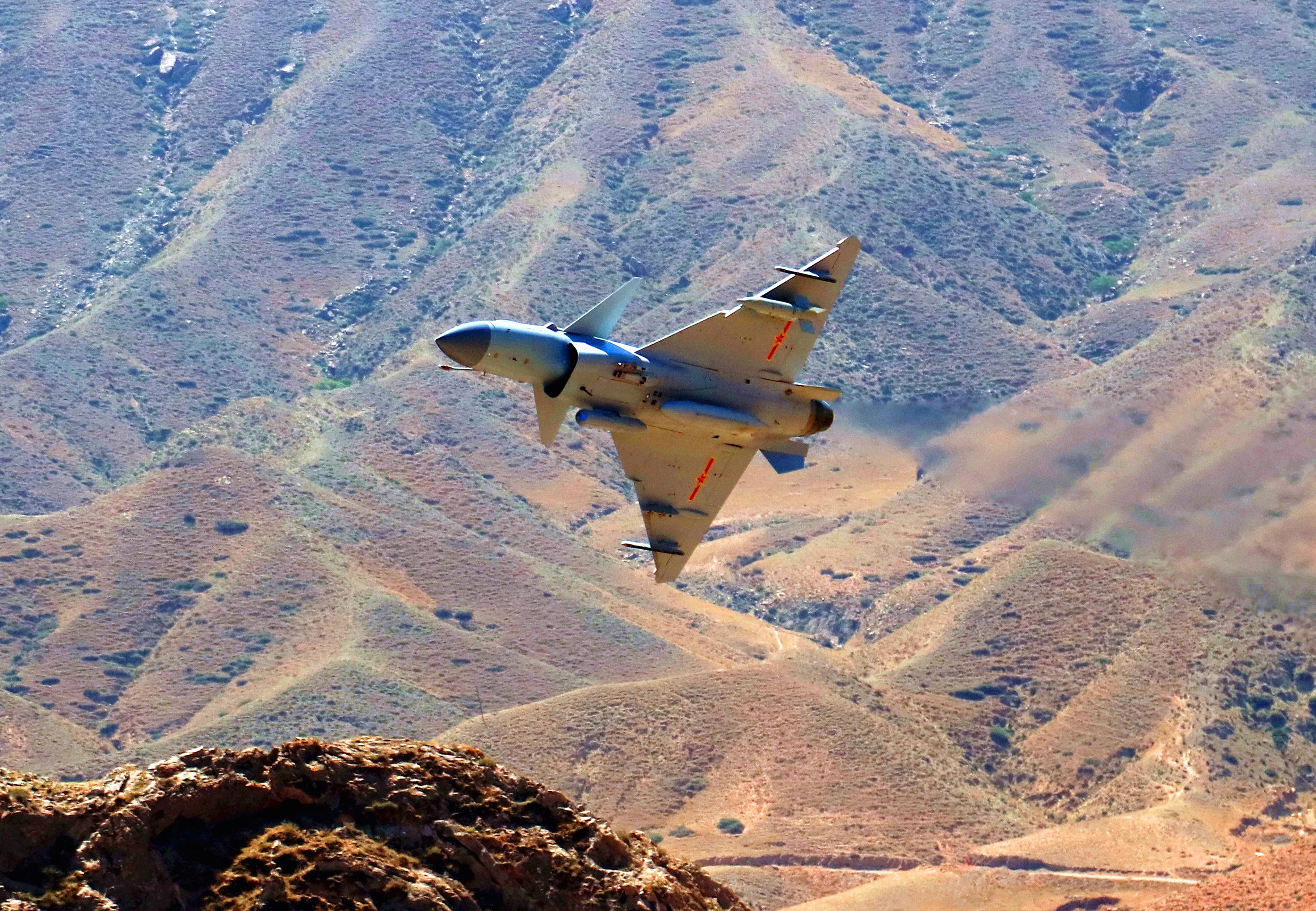 BEIJING, April 16, 2018 -- File photo shows a J-10C fighter jet in a training. China's new multi-role fighter jet J-10C began combat duty Monday, the People's Liberation Army (PLA) air force announced. It is China's third-generation supersonic fighter and made its debut when the PLA marked its 90th anniversary in July 2017 at Zhurihe military training base in Inner Mongolia Autonomous Region. Equipped with an advanced avionics system and various airborne weapons, the domestically-developed fighter has airstrike capabilities within medium and close range and is capable of precisely striking land and maritime targets. (Xinhua/Xi Bobo via Getty Images)