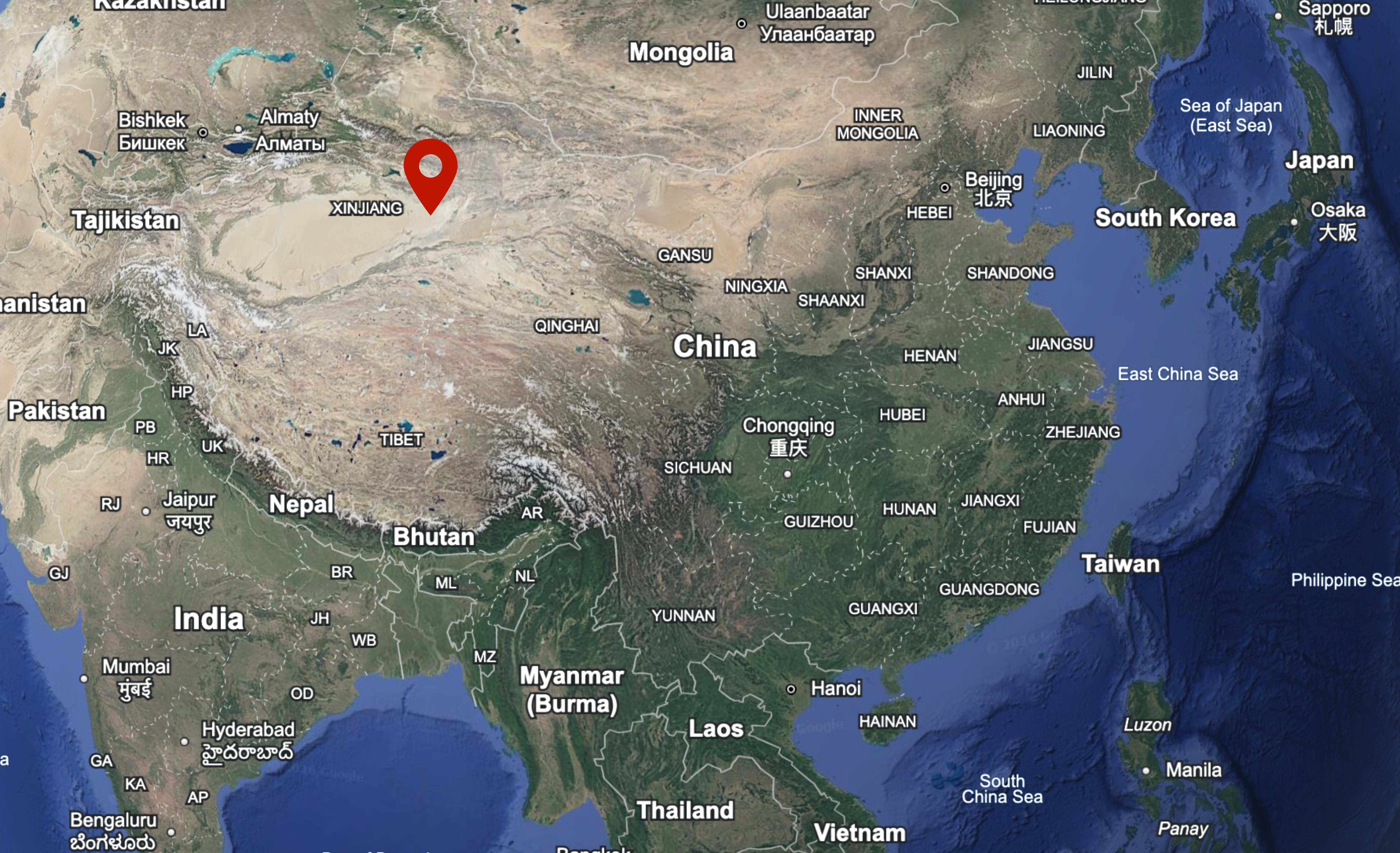The base is located near the infamous Lop Nur Nuclear Test Base in the desolate, arid Xinjiang autonomous region of northwestern China.
