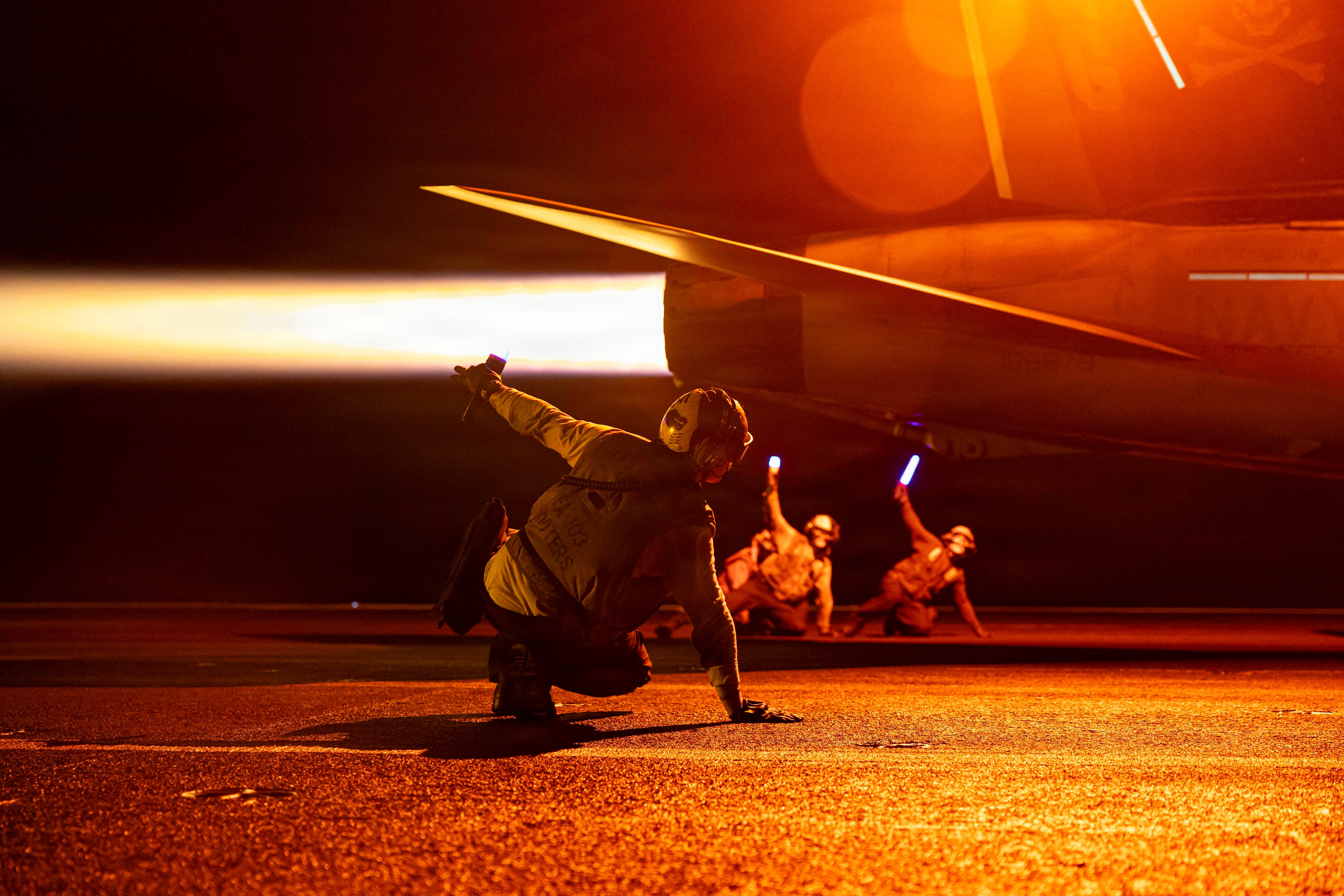 U.S. Sailors conduct flight operations aboard Nimitz-class aircraft carrier USS George H.W. Bush (CVN 77), July 29, 2026. George H.W. Bush is deployed to the U.S. 5th Fleet area of operations to support maritime security and stability in the Middle East. (U.S. Navy photo)