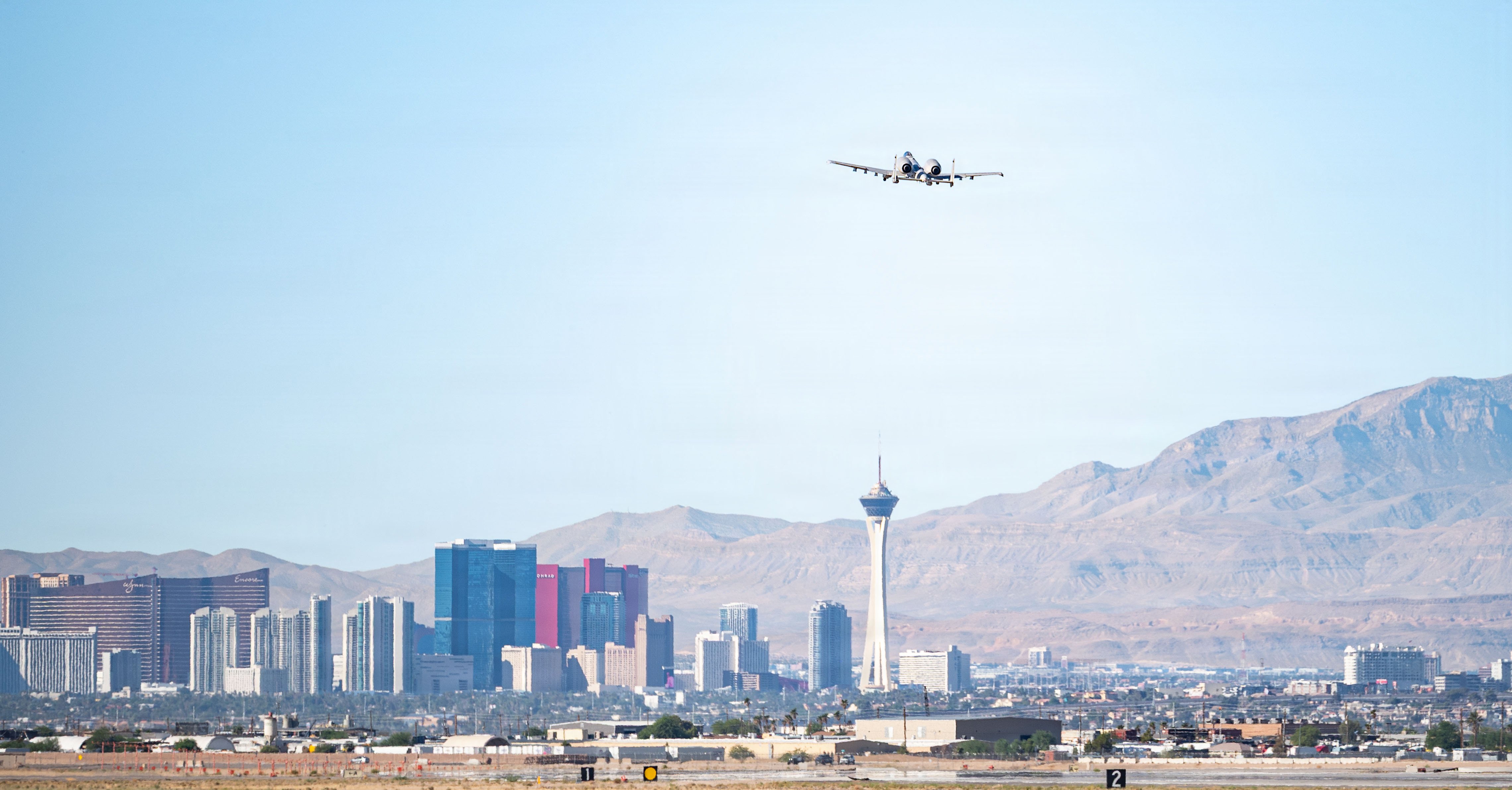 A U.S. Air Force A-10 Thunderbolt II aircraft takes off from Nellis Air Force Base, Nevada, Sept. 22, 2026. The flight marked the final departure of Nellis’ last A-10 and honored nearly half a century of close air support service and the maintainers, pilots, and support personnel who kept the fleet mission-ready. (U.S. Air Force photo by Airman Isabella Borrillo)