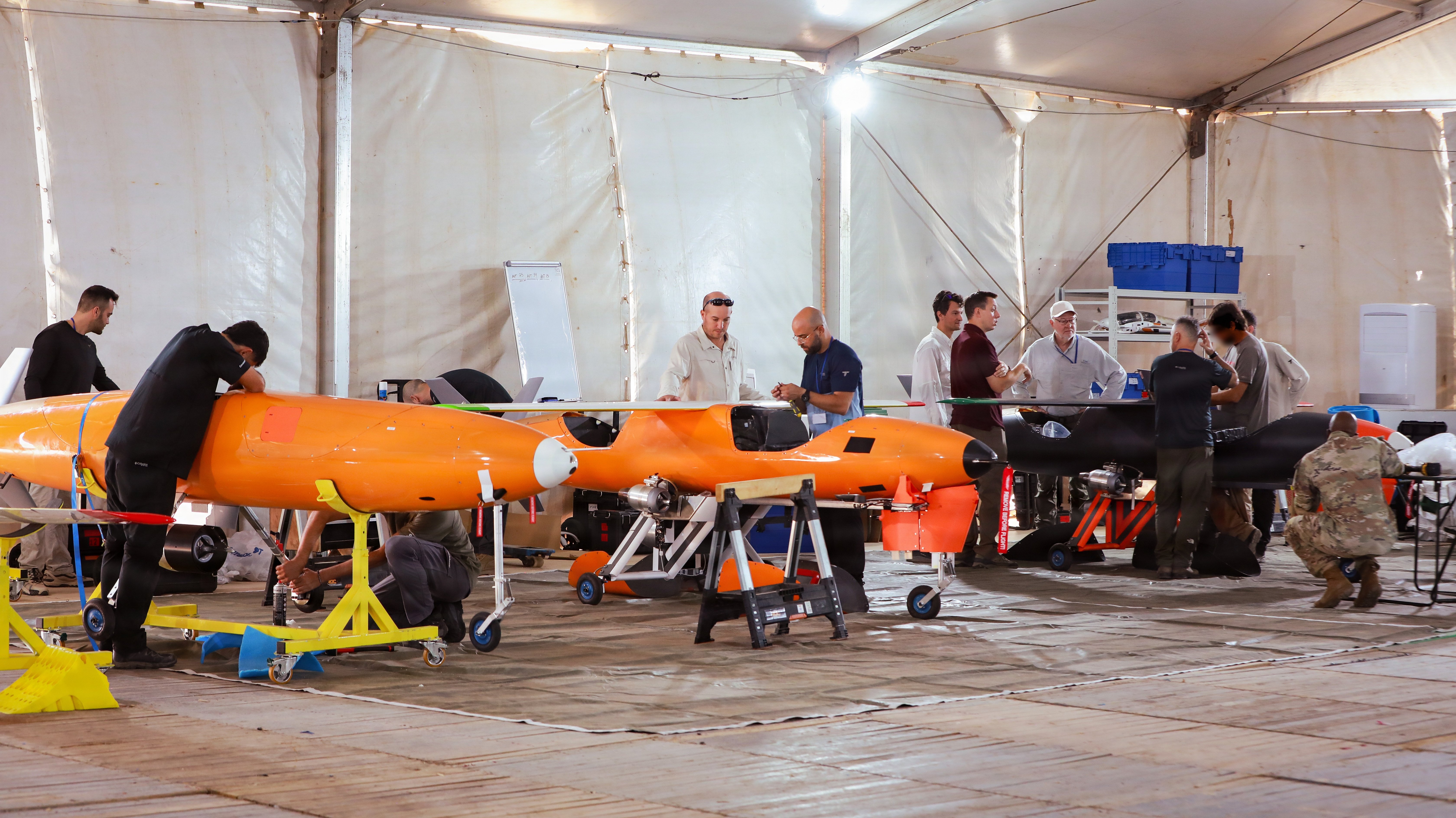 Defense-industry partners assemble a cruise missile for a live-fire demonstration at the Africa Multidomain Training and Experimentation Center in Tan-Tan, Morocco, Aug. 5, 2026. The demonstration was held to support regional defense capabilities and joint training interoperability. AMTEC enables U.S. and Moroccan forces to test emerging technologies and expand testing capabilities to strengthen shared readiness and interoperability under the U.S. Army’s Test Range Expansion Initiative. (U.S. Army photo by Staff Sgt. Raquel Birk)