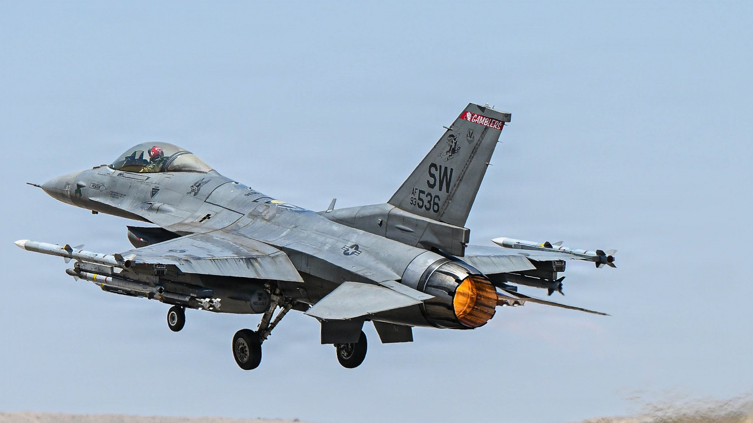 A U.S. Air Force F-16 Fighting Falcon aircraft takes off at a base in the U.S. Central Command area of responsibility Aug. 10, 2026. (U.S. Air Force photo by Staff Sgt. Justin W. Moore)