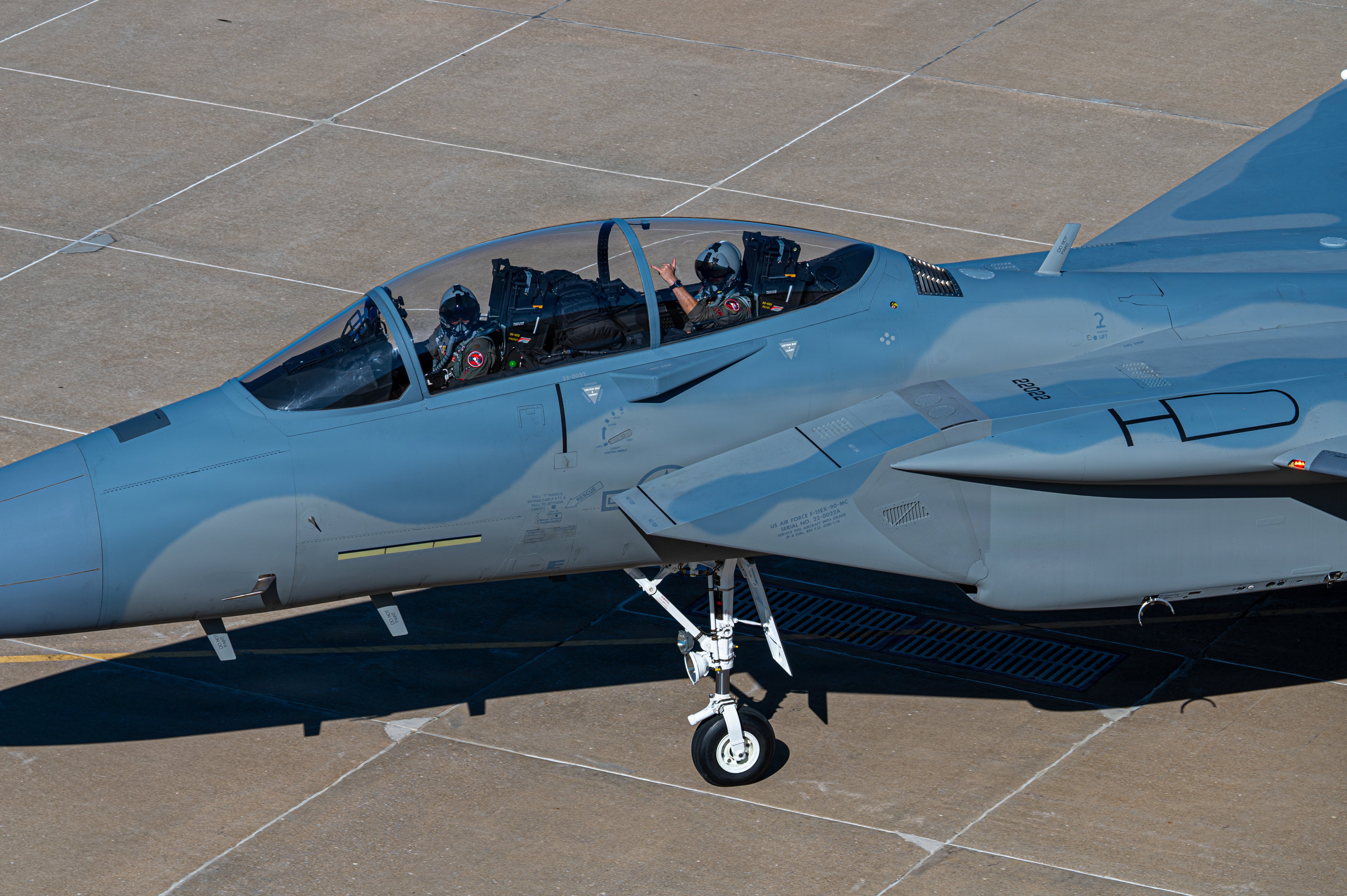 A U.S. Air Force F-15EX Eagle II designated for Kadena Air Base, Japan, taxis at Boeing’s St. Louis facility, Aug. 28, 2026, before departing for Portland Air National Guard Base, Oregon. The milestone brings the 18th Wing another step closer to the permanent stationing of the Air Force’s most advanced iteration of the Eagle platform at Kadena. (U.S. Air Force photo by Senior Airman Melany Bermudez)