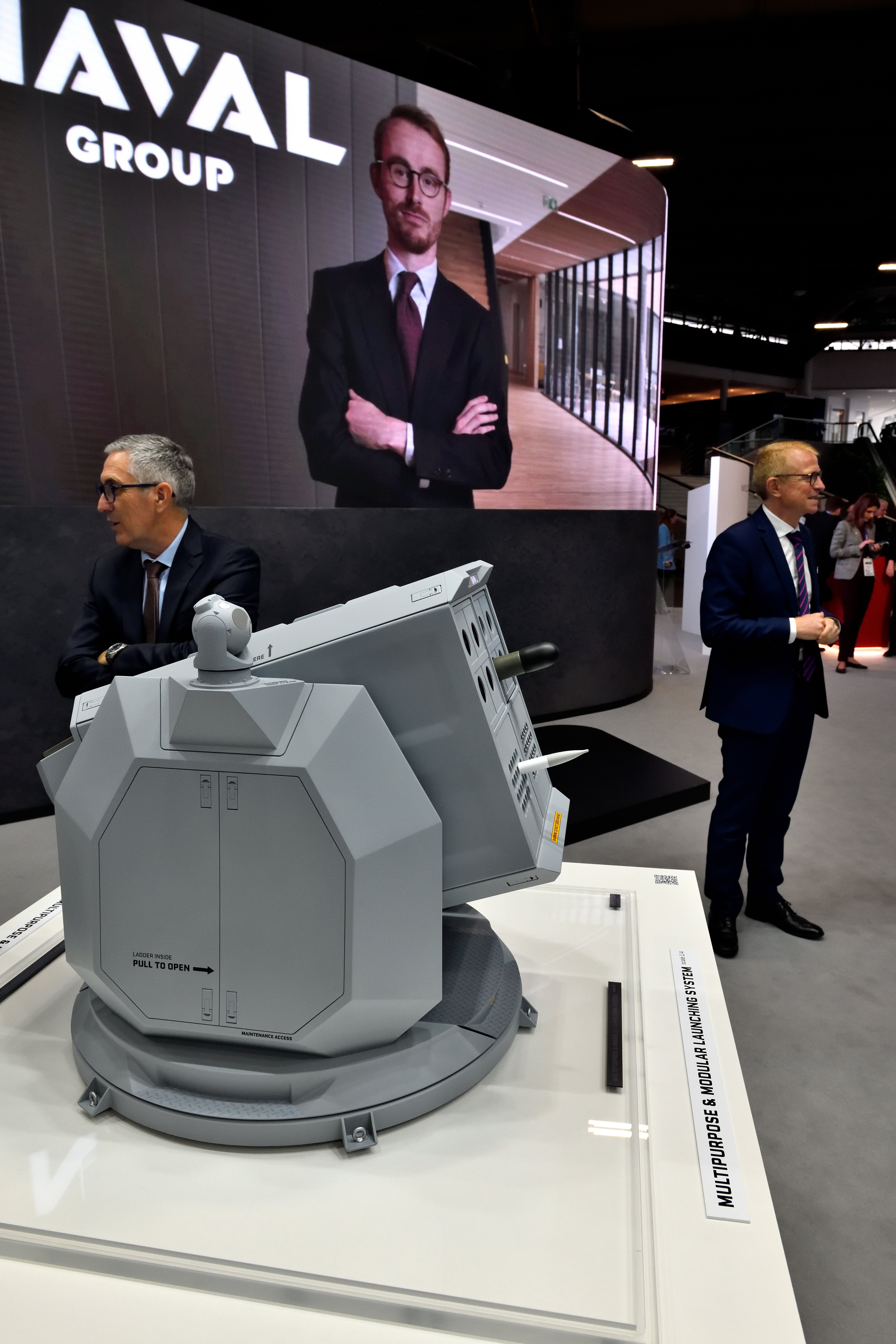 Système de lancement polyvalent et modulaire, sur le stand de NAVAL GROUP lors du Salon de l'industrie naval de défense (EURONAVAL) à Villepinte le 6 novembre 2024. (Photo by Thierry NECTOUX/Gamma-Rapho via Getty Images)